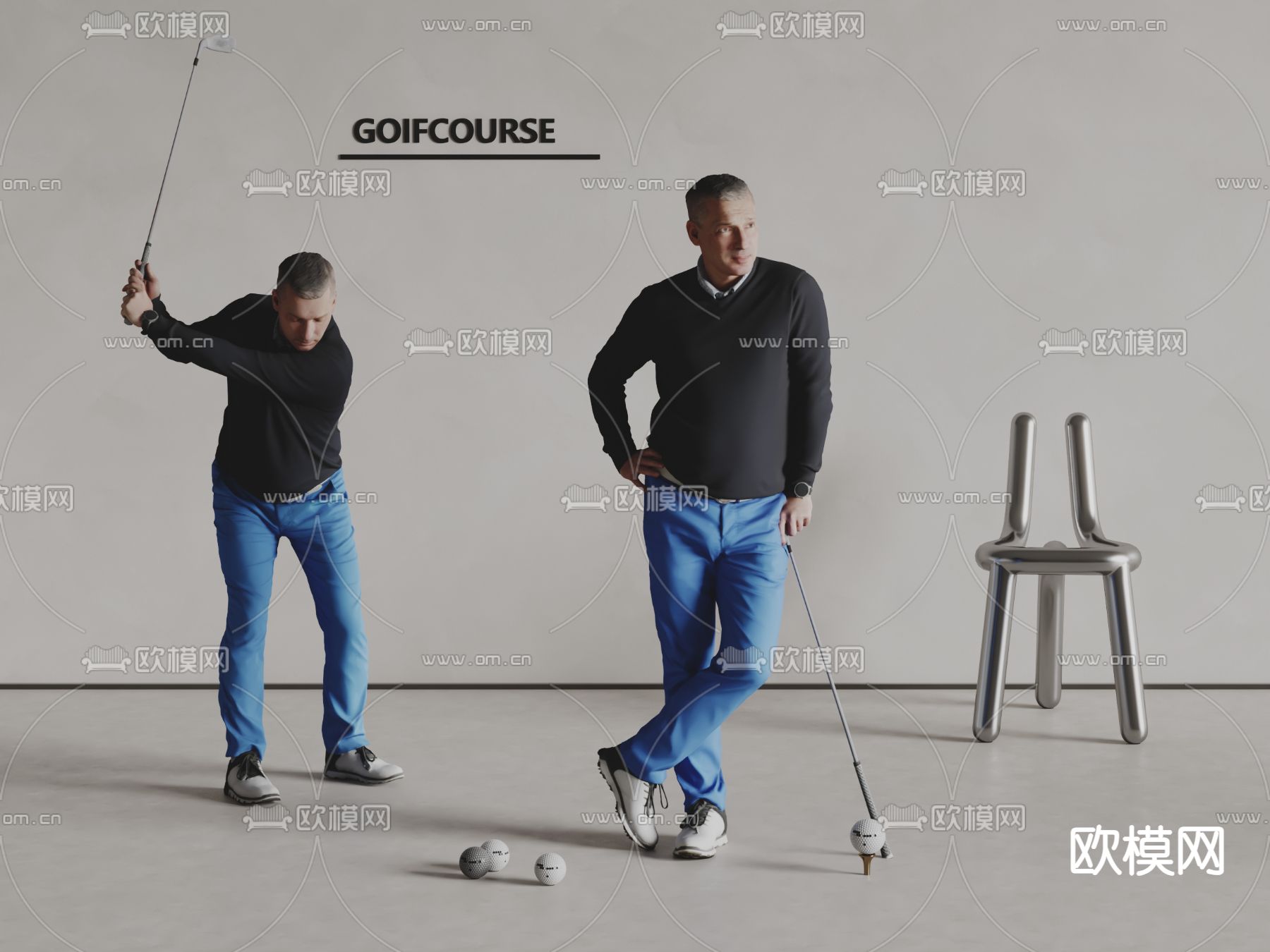 运动人物 高尔夫人物3d模型下载