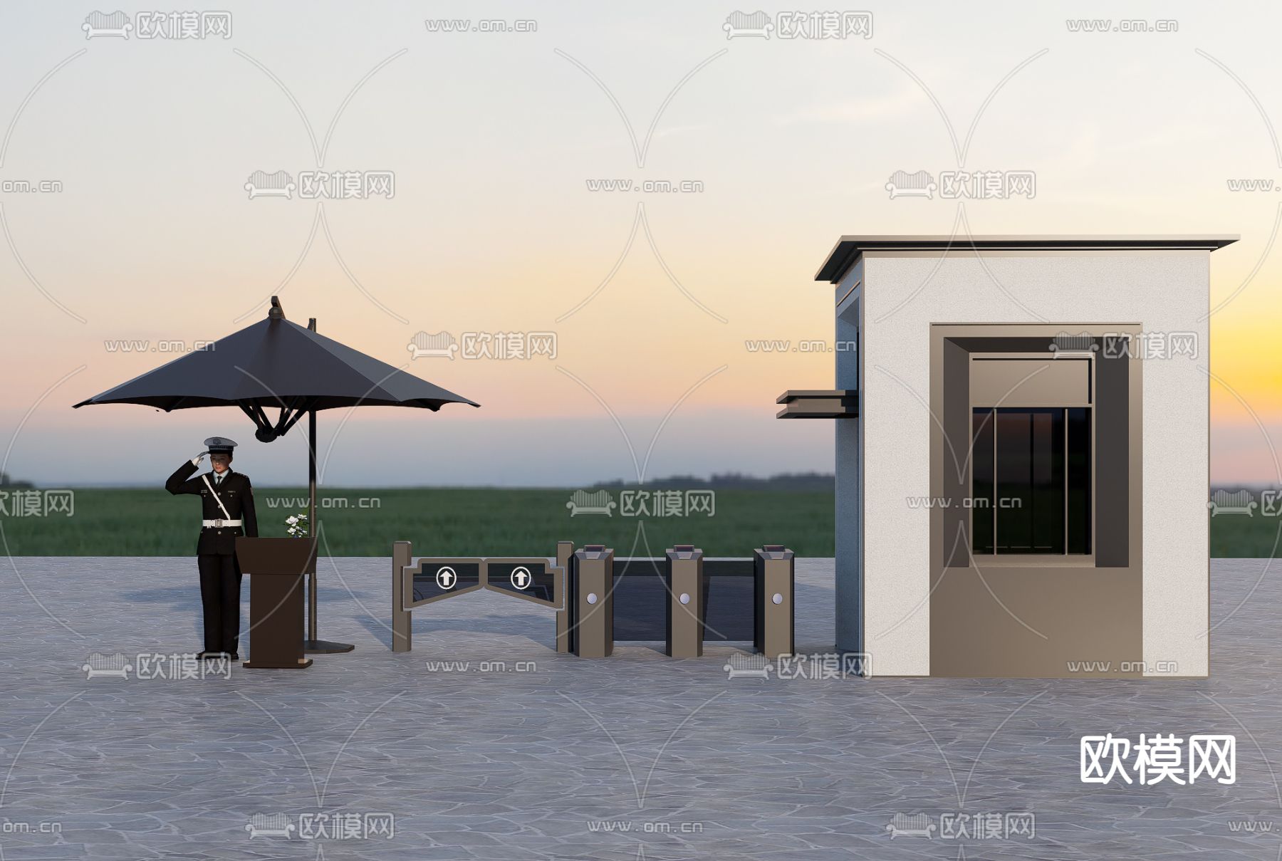 保安亭岗亭 警卫su模型