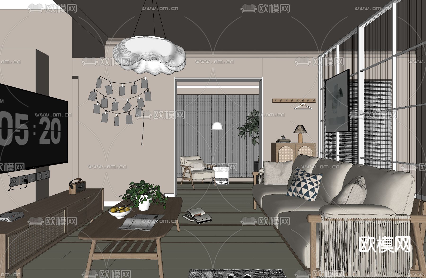 北欧单身公寓su模型下载（渲染图3）