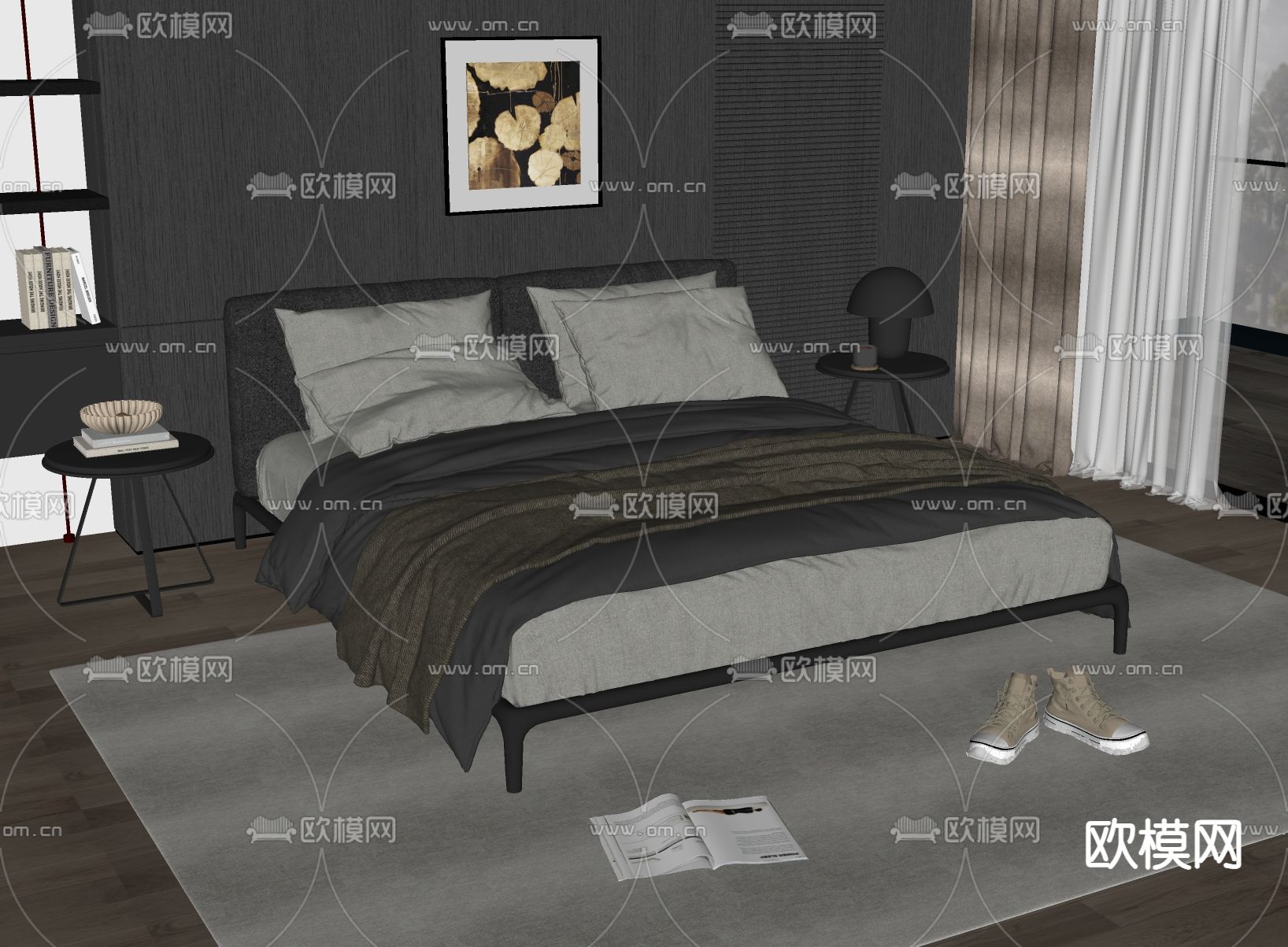 Minotti 双人床su模型下载（渲染图1）