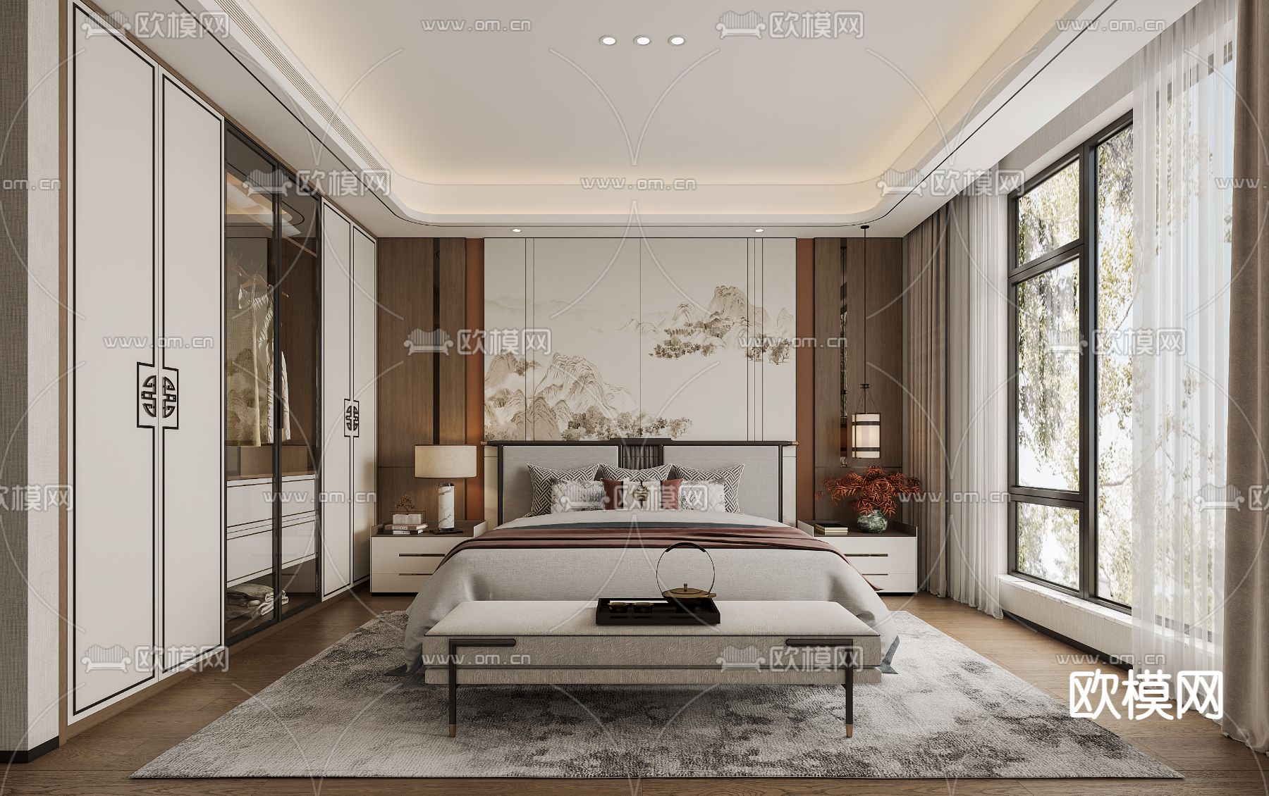 新中式卧室 主人房3d模型下载