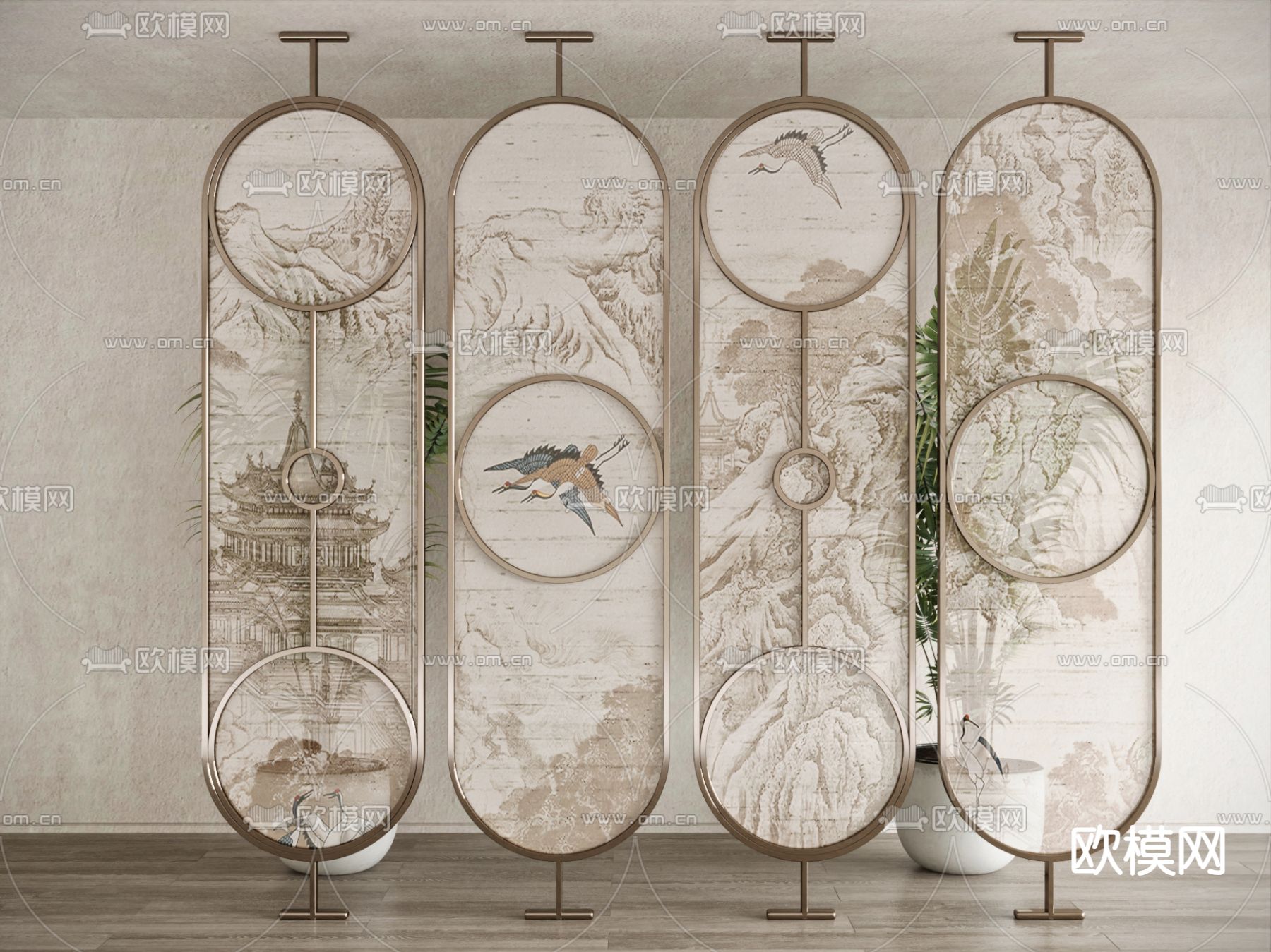 旋转屏风 壁画隔断3d模型下载