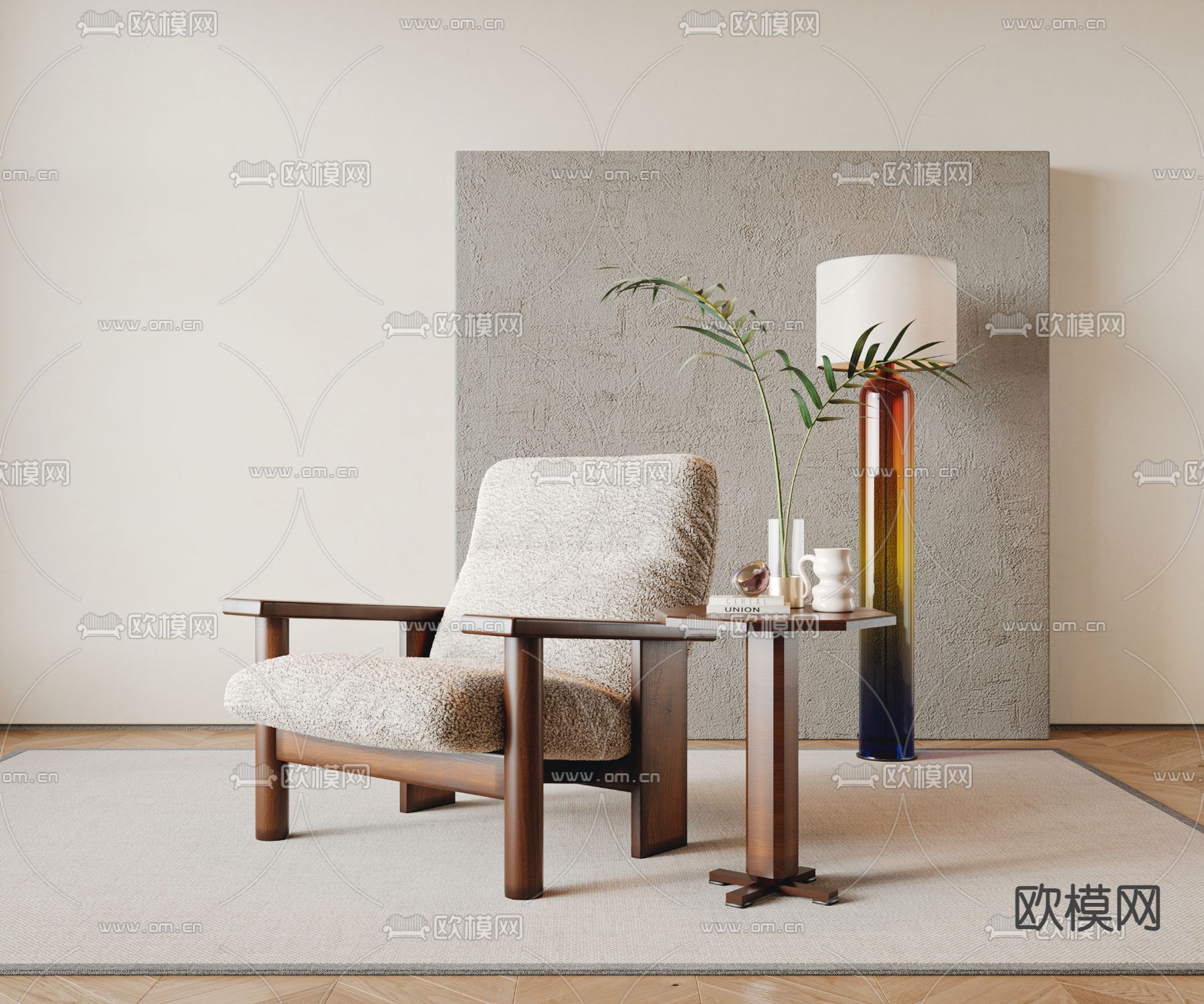 中古风休闲椅su模型下载（渲染图2）