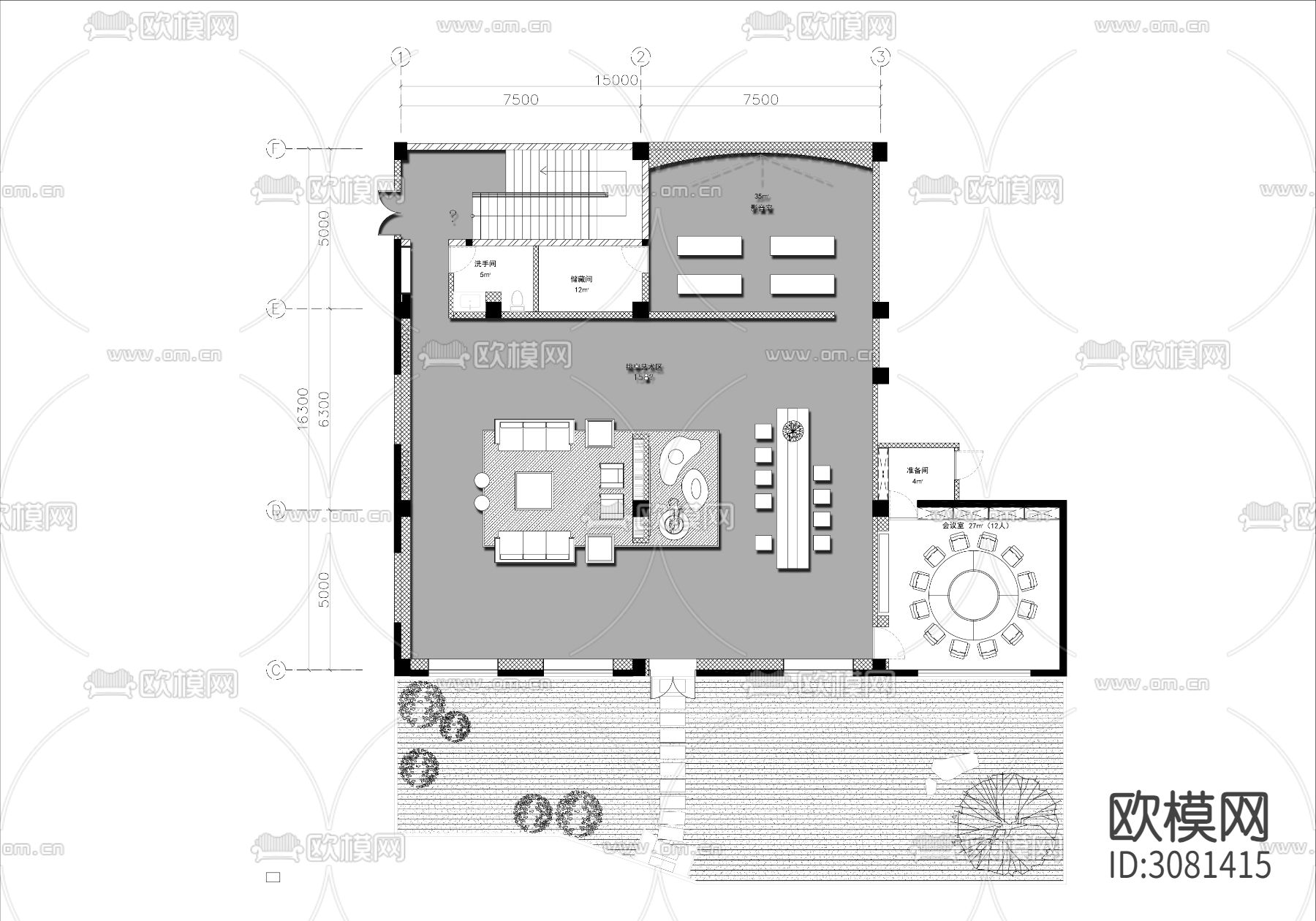 240㎡中式接待会所cad平面图下载