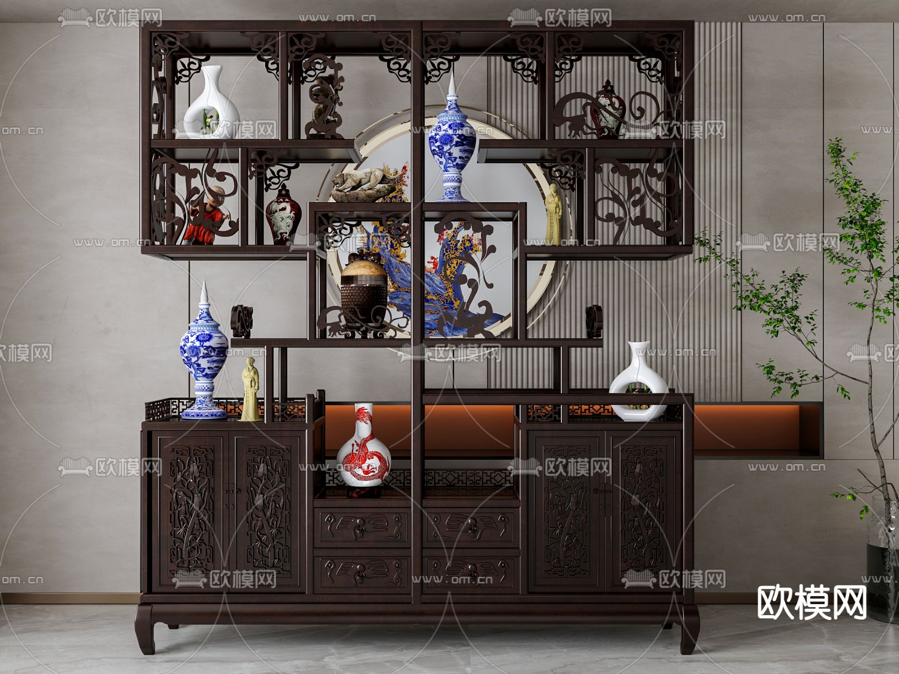 博古架 中式装饰柜 陈列柜3d模型下载