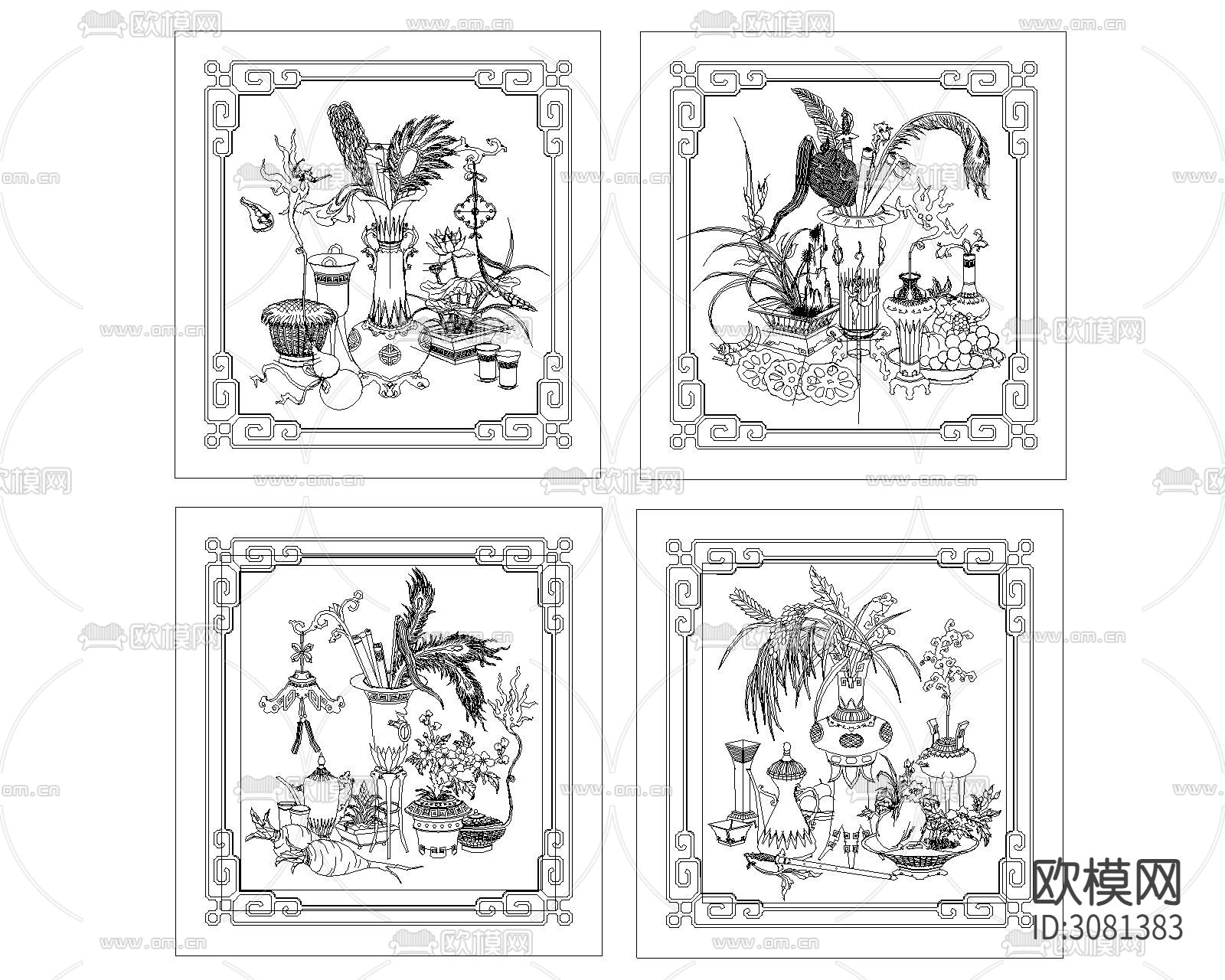 中式雕刻cad图库下载（渲染图6）