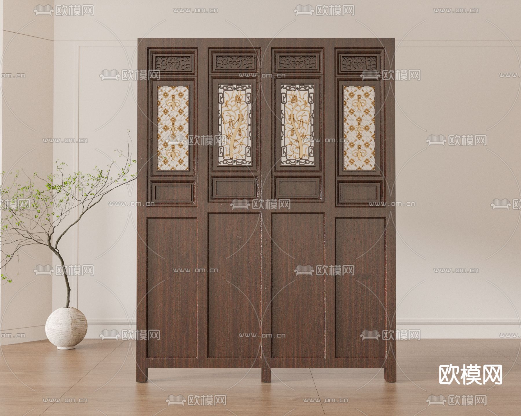 新中式屏风 隔断3d模型下载