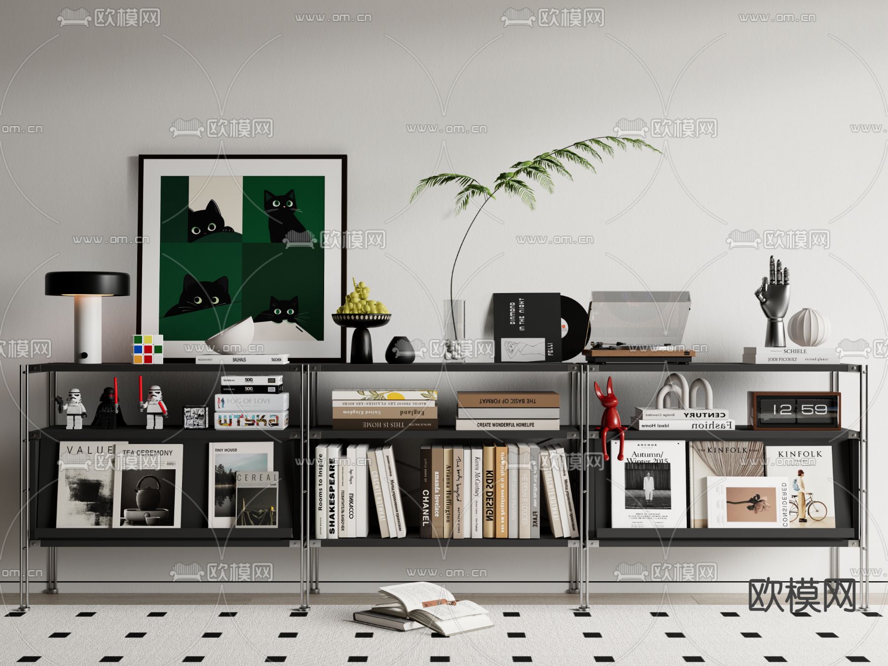 现代书柜 书架su模型下载（渲染图2）