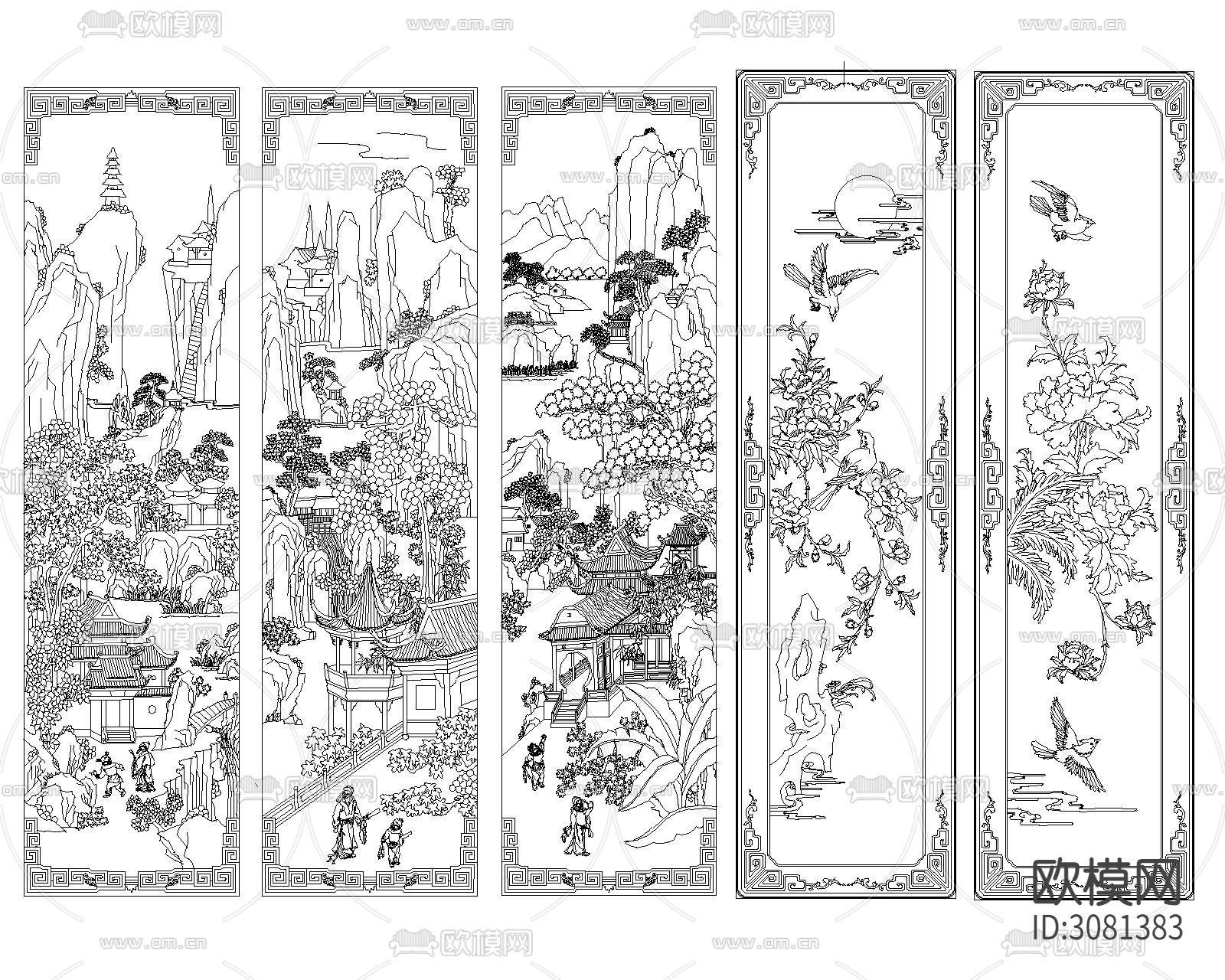 中式雕刻cad图库下载（渲染图1）