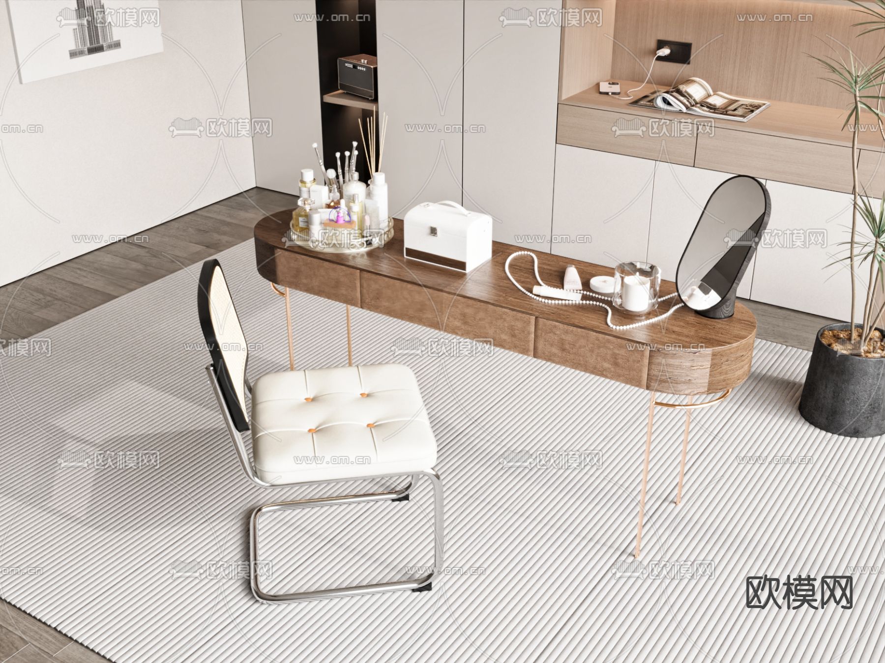 现代梳妆台su模型下载（渲染图2）