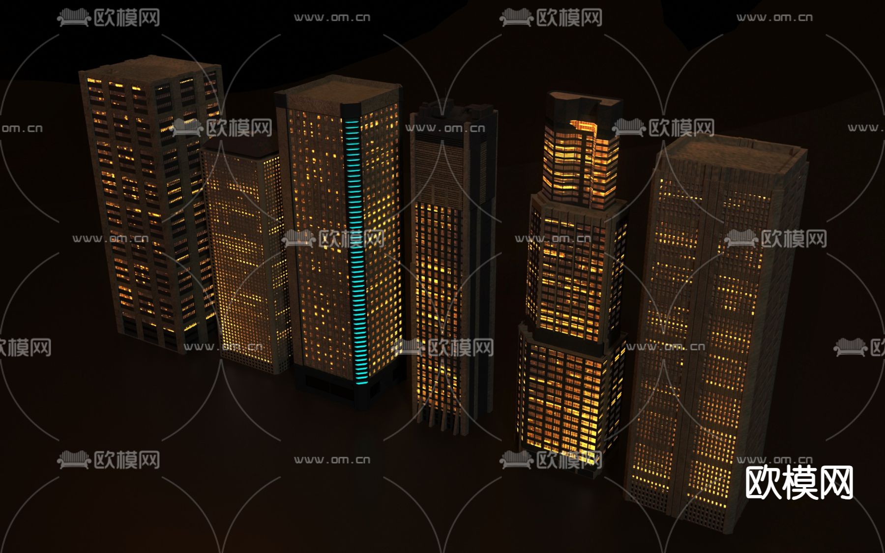 城市大楼 夜景3d模型下载