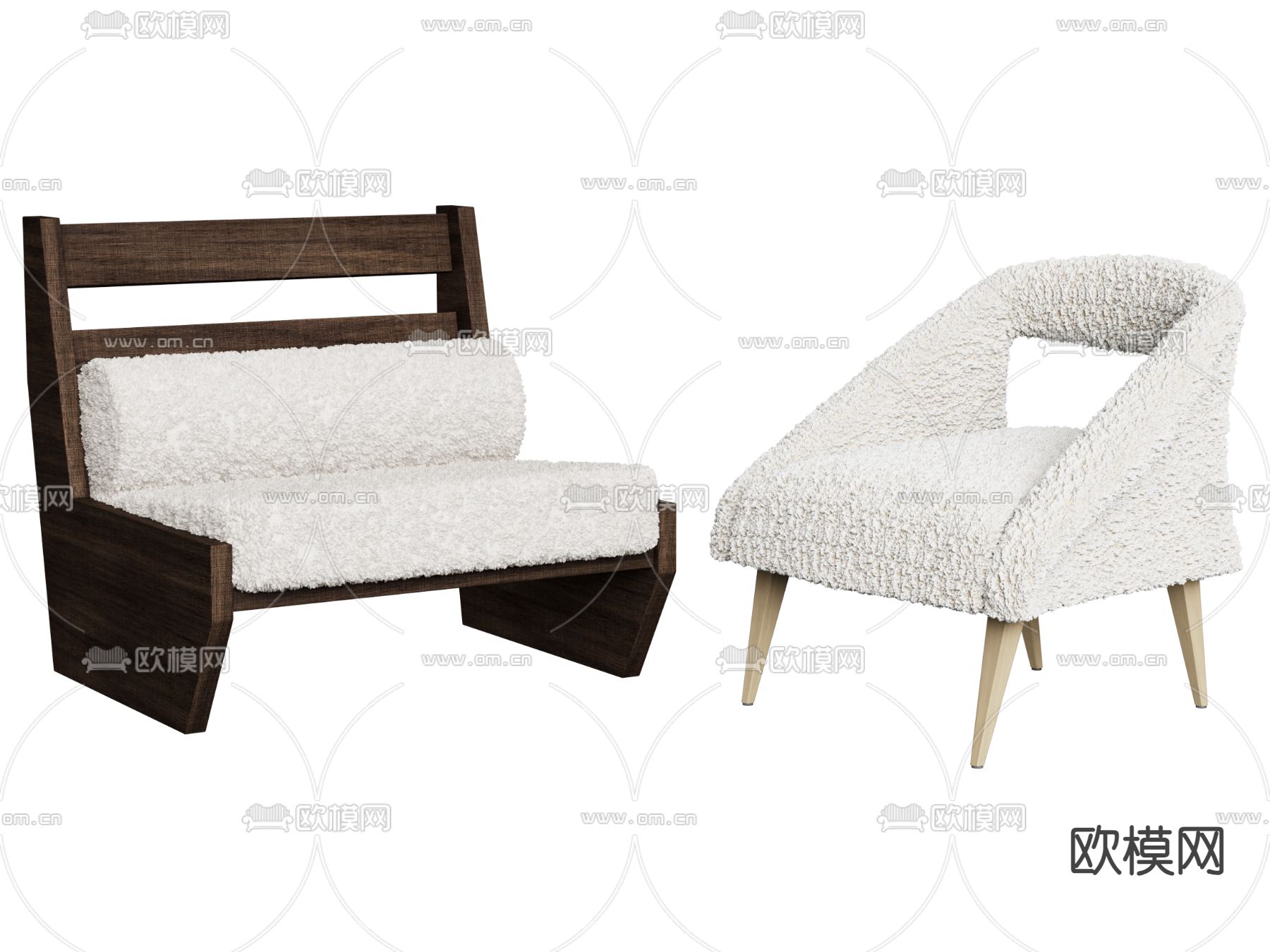 毛绒沙发椅 休闲椅3d模型下载
