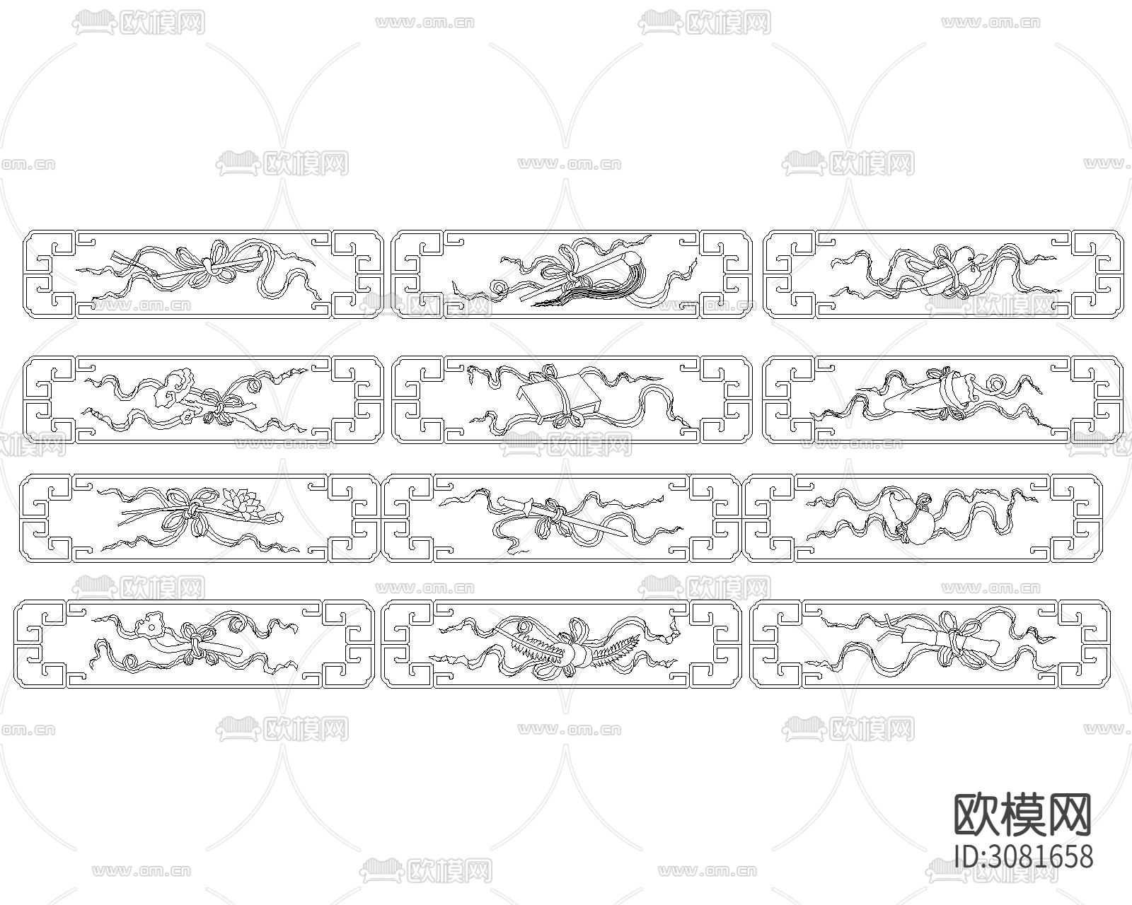 中式雕刻cad图库下载（渲染图1）