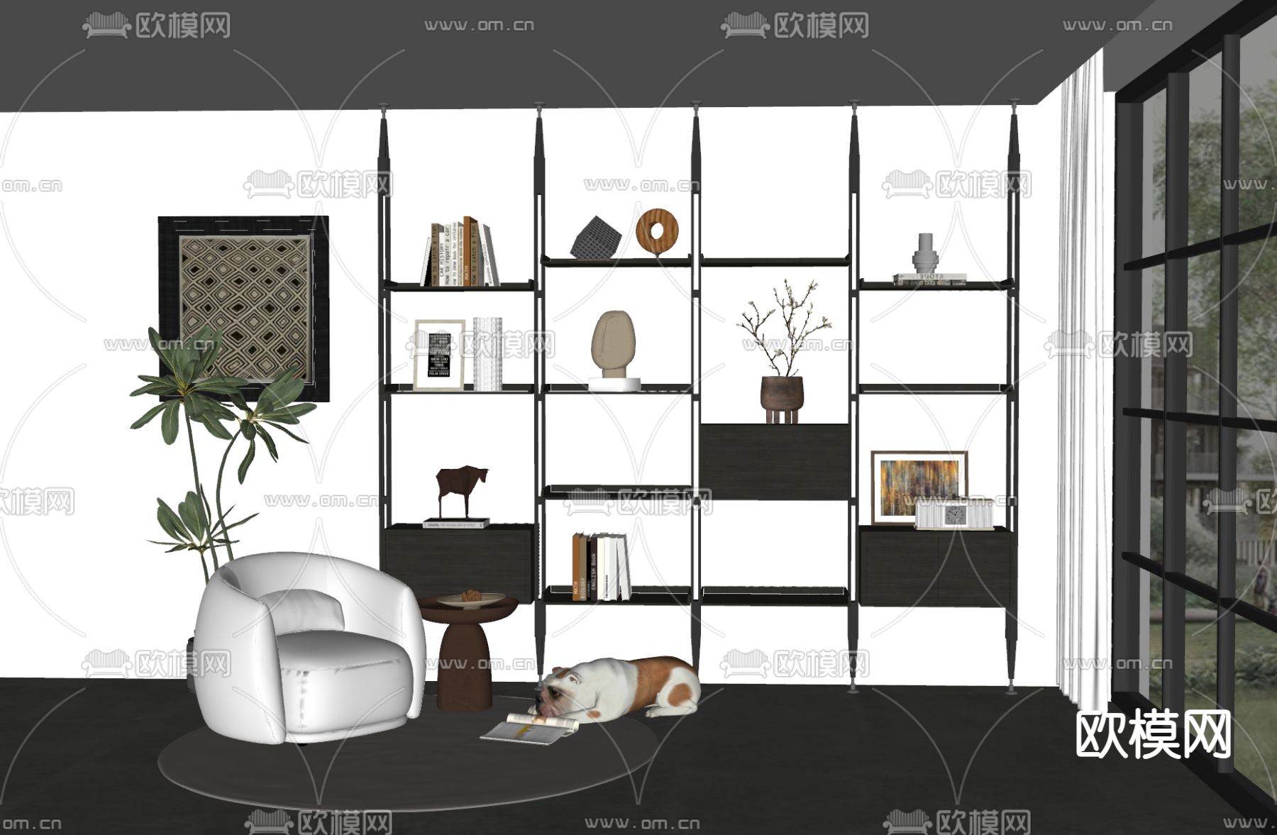 极简书架 置物架su模型下载（渲染图1）