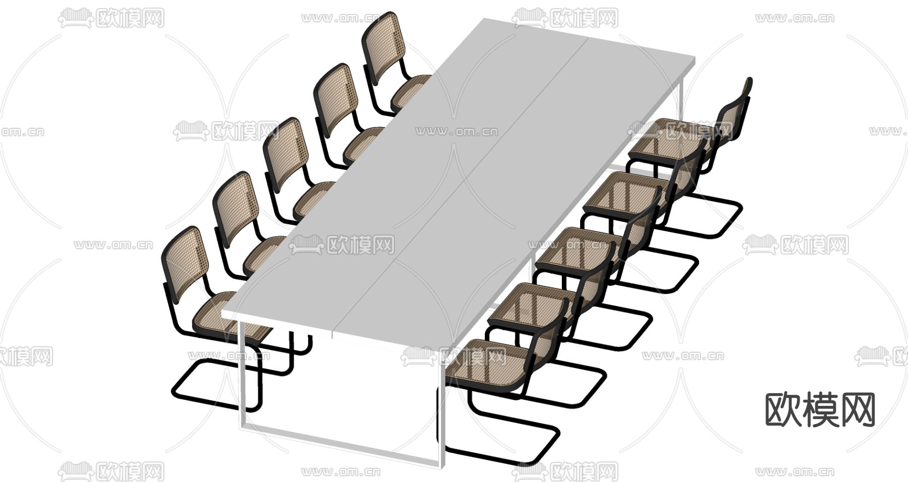 现代会议桌 办公桌椅su模型下载（渲染图1）