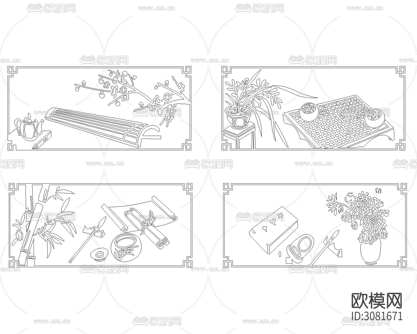中式雕刻cad图库下载（渲染图4）