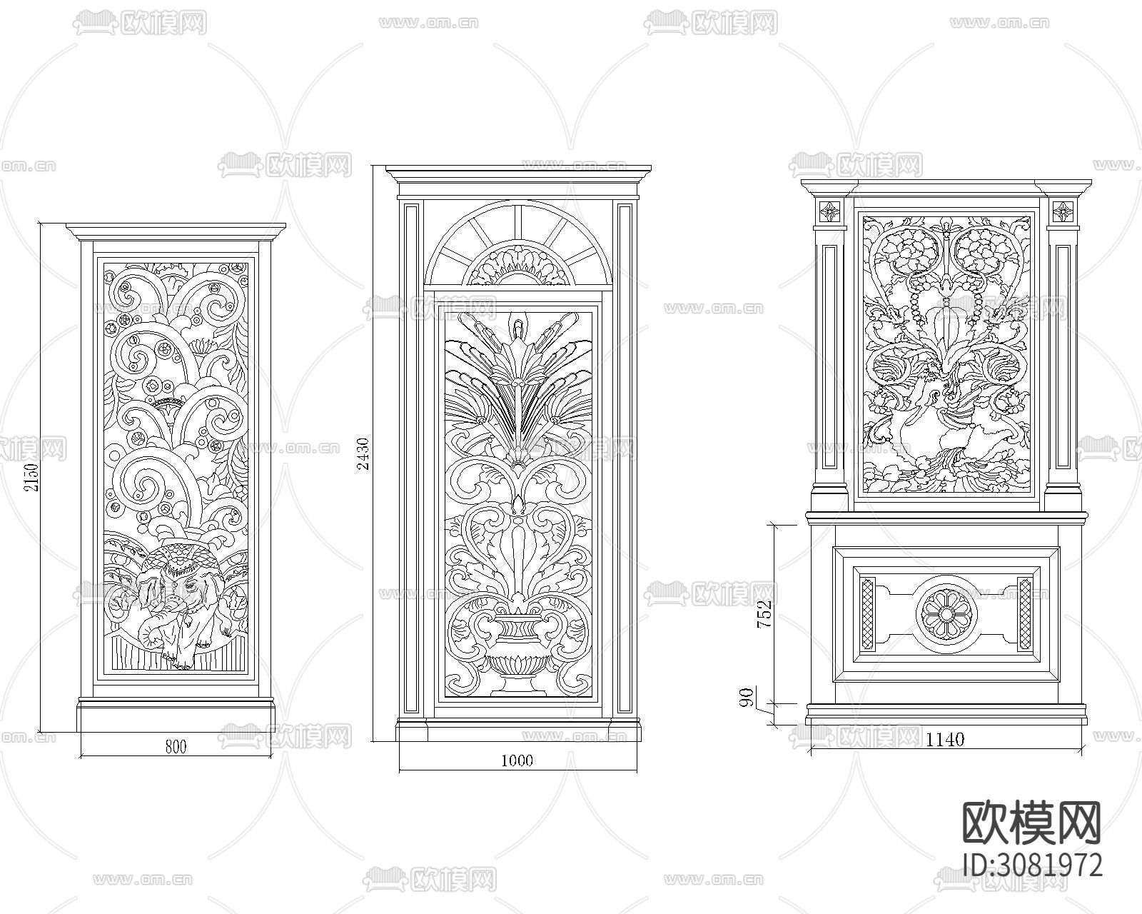屏风cad图库下载（渲染图5）