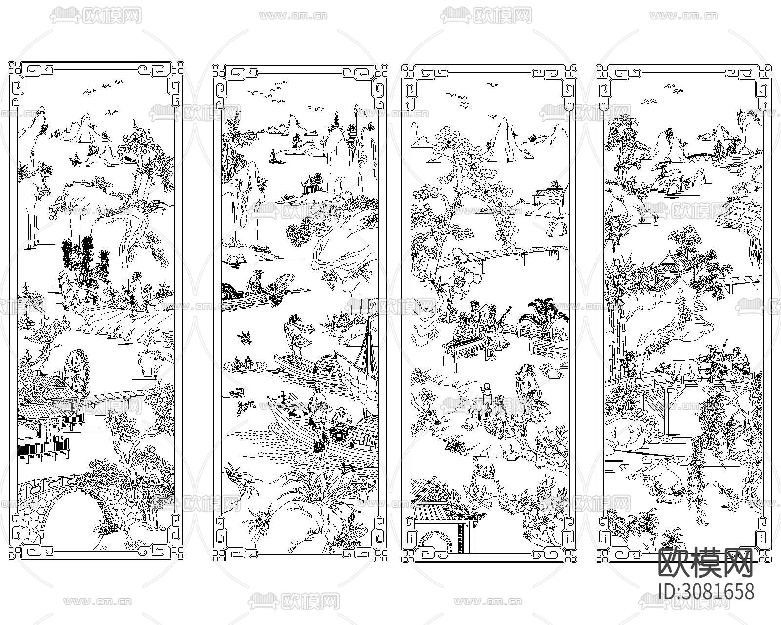 中式雕刻cad图库下载（渲染图3）