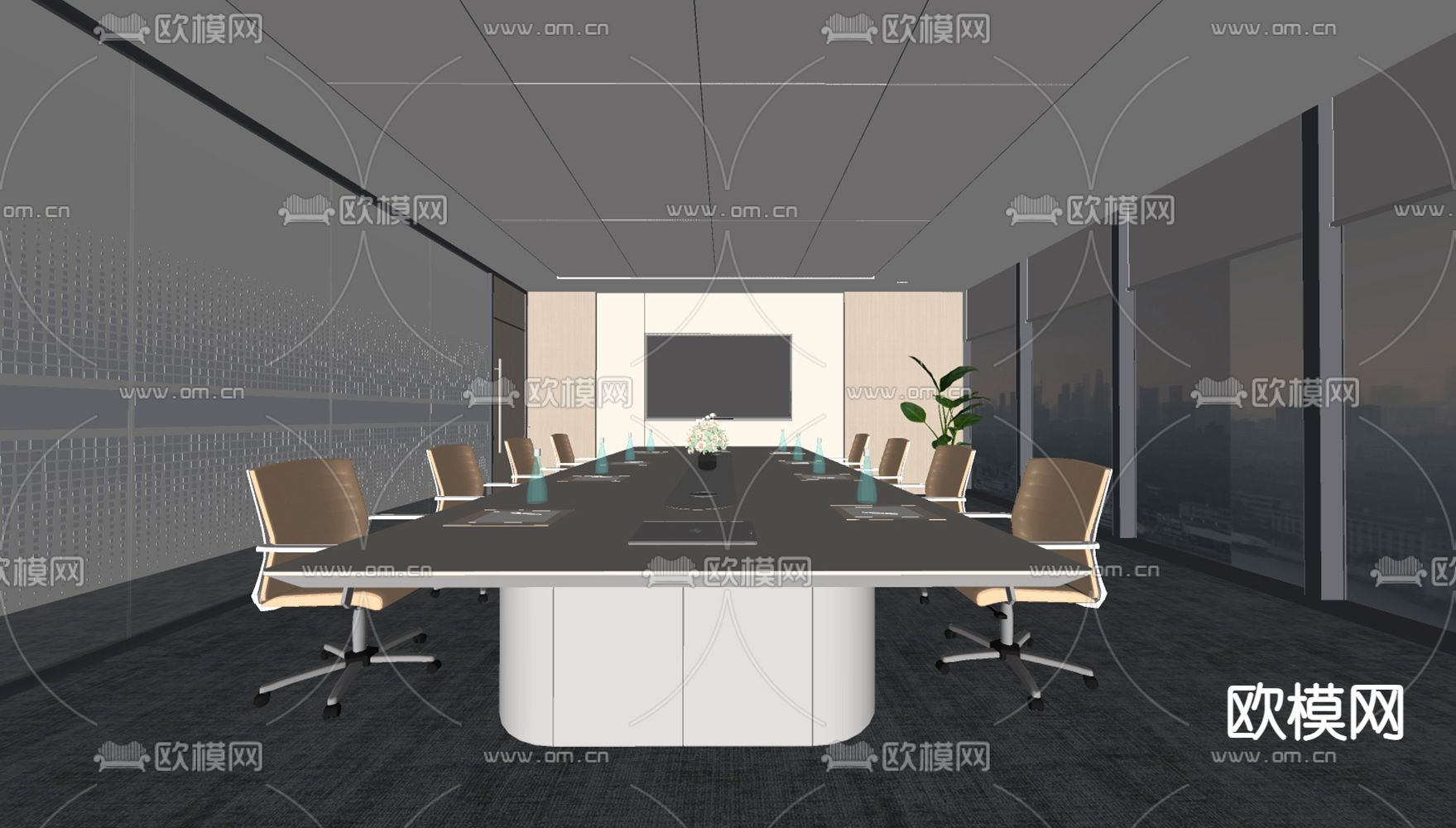 现代会议室su模型下载（渲染图1）