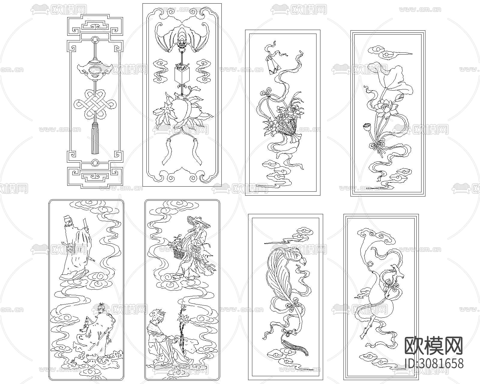 中式雕刻cad图库下载（渲染图9）