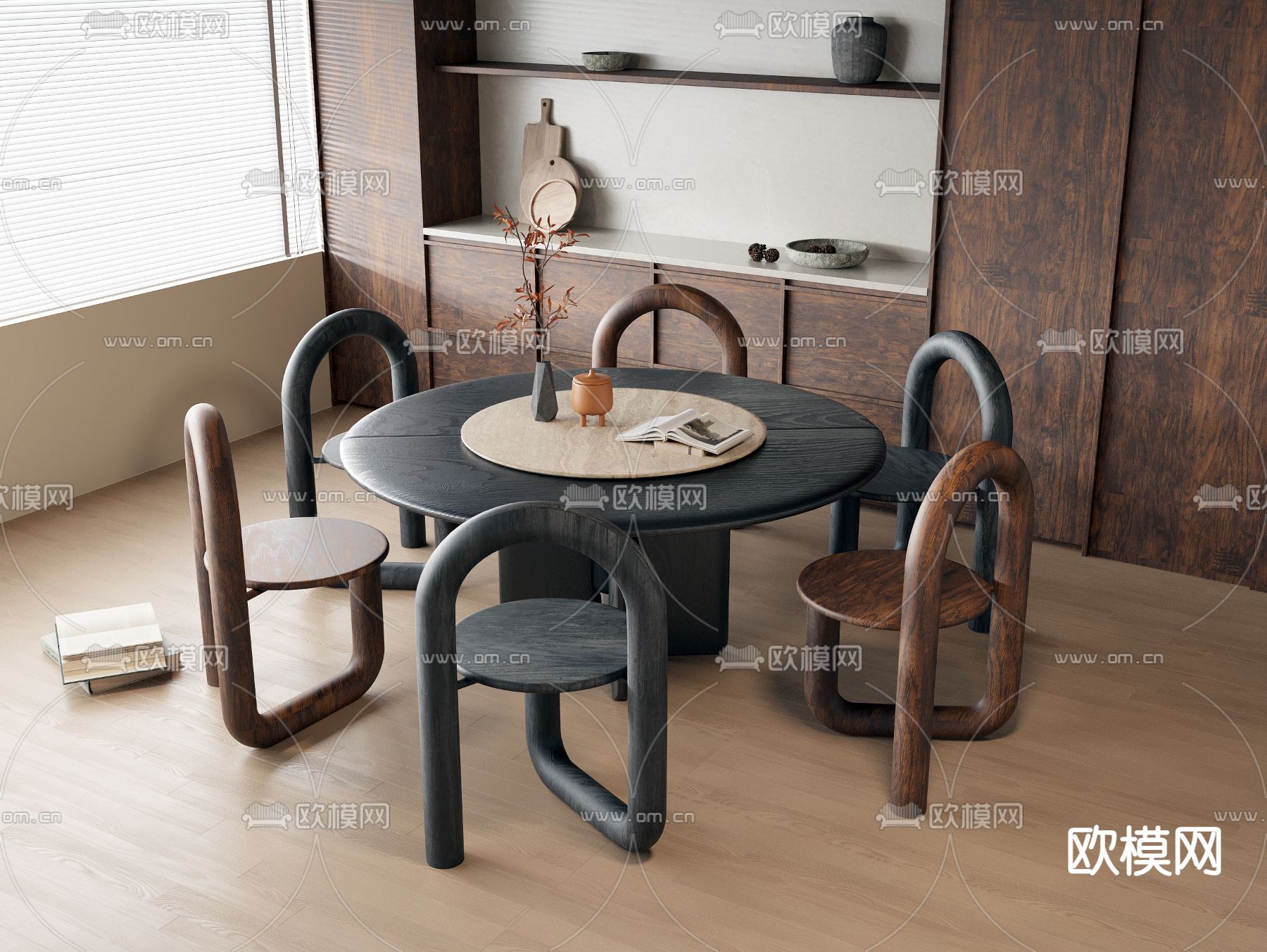 中古风餐桌椅su模型下载（渲染图2）