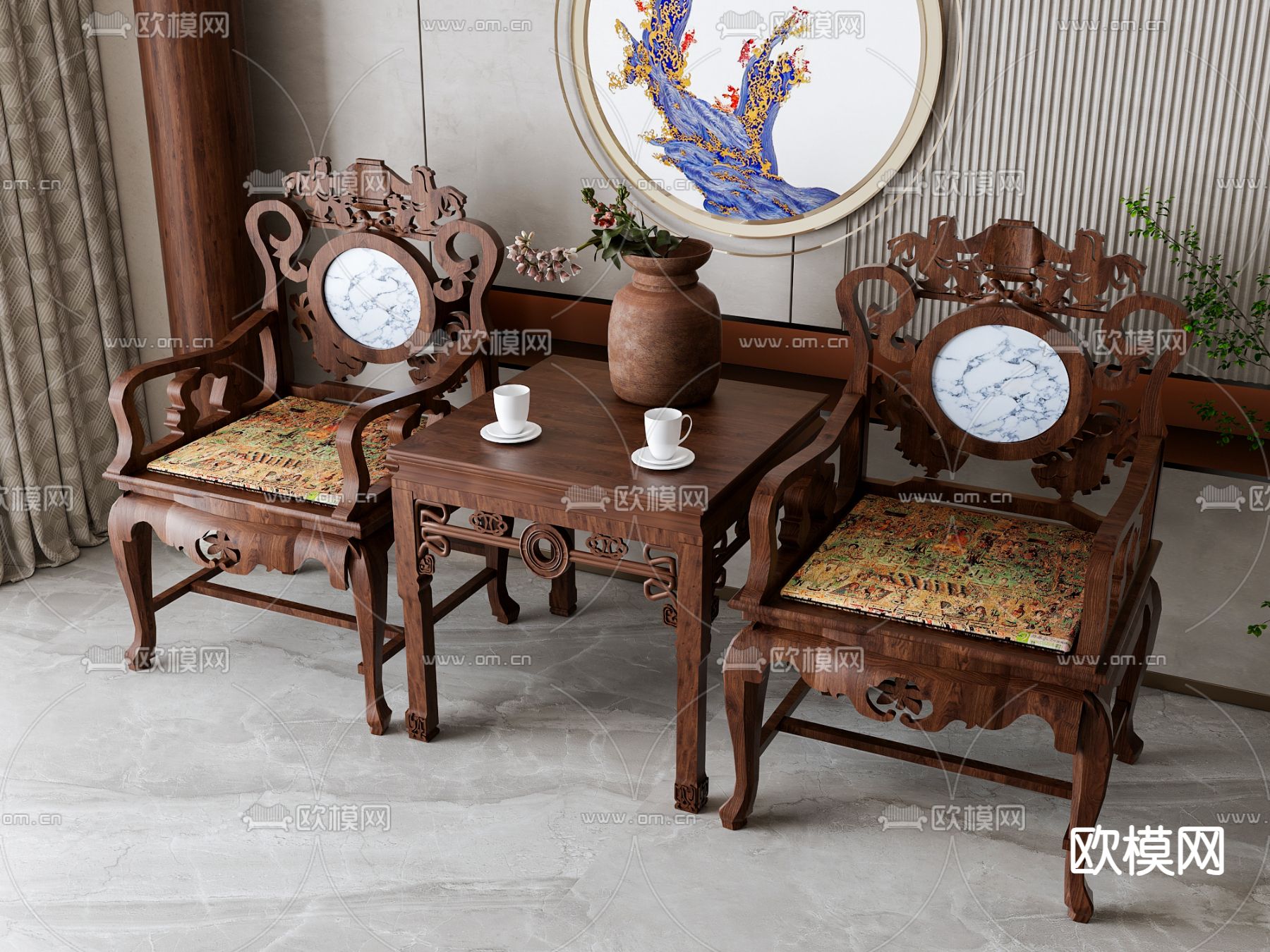 中式椅子 太师椅 桌几3d模型下载