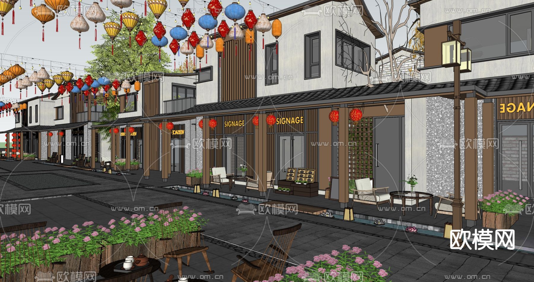 中式传统商业街su模型下载（渲染图1）