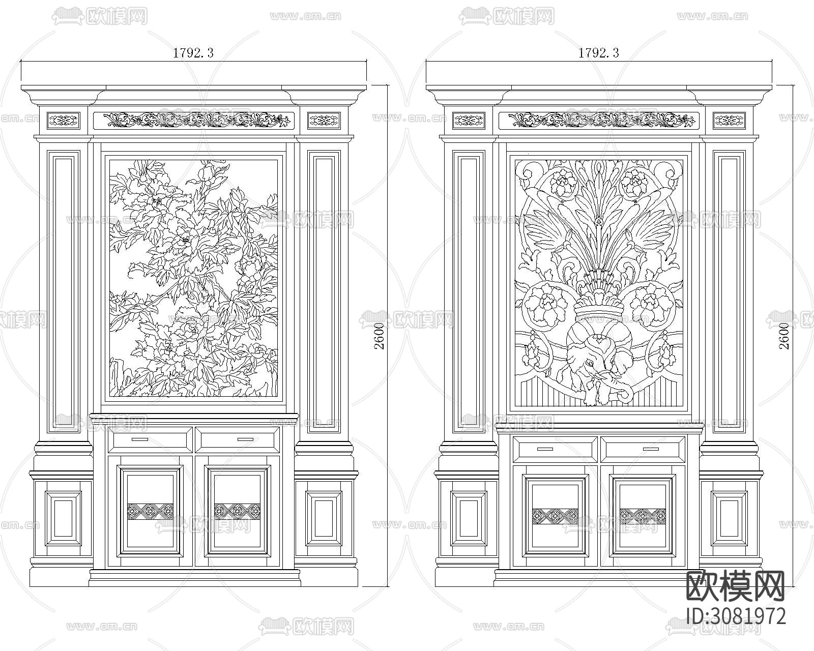 屏风cad图库下载（渲染图2）