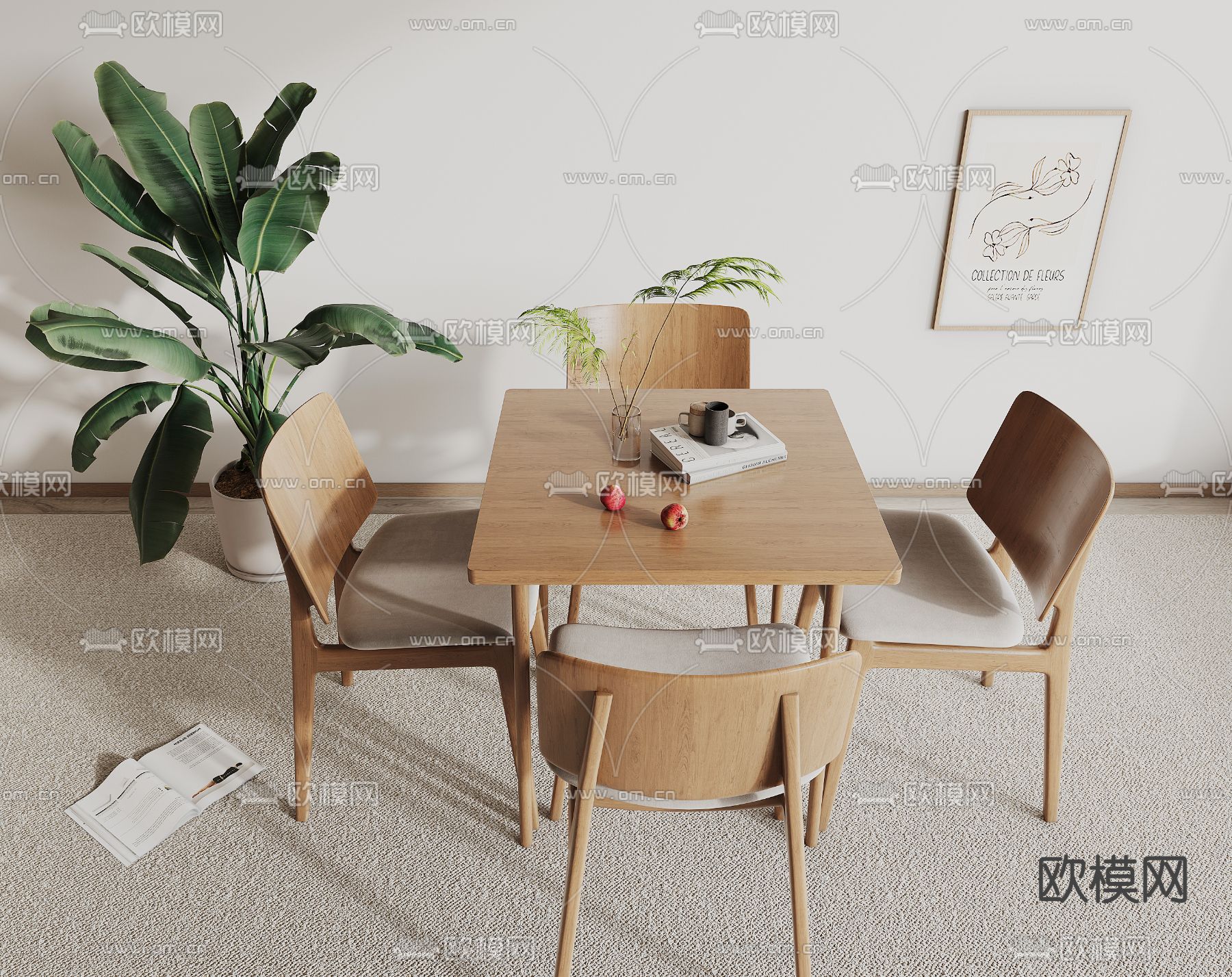 方形餐桌椅3d模型下载