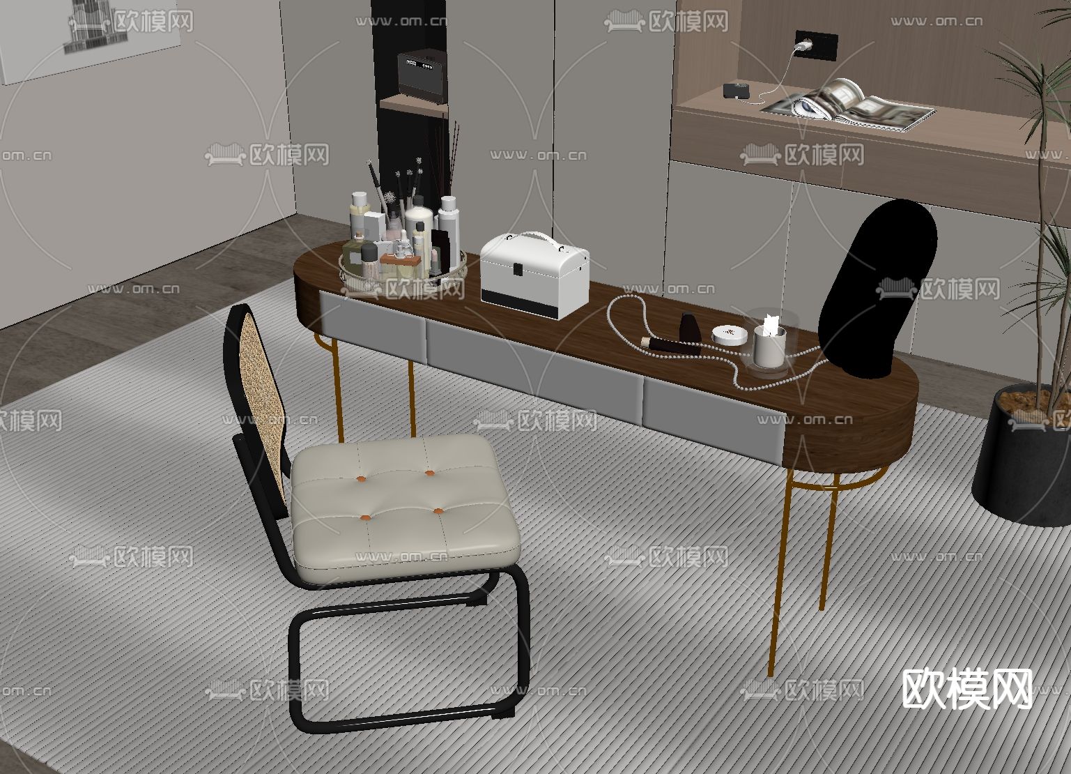 现代梳妆台su模型下载（渲染图1）
