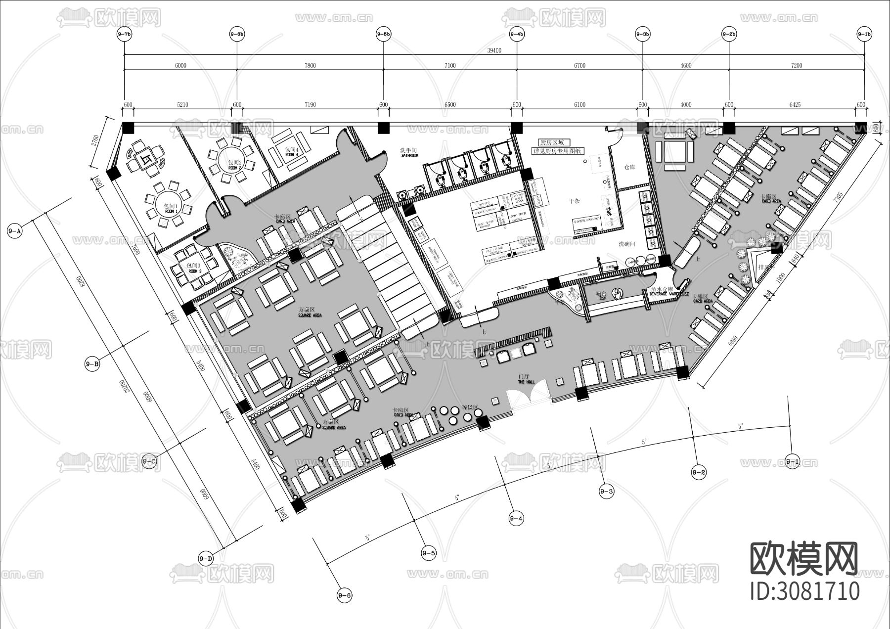 550㎡中餐馆cad平面图下载
