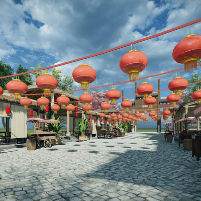  中式传统商业街su模型 