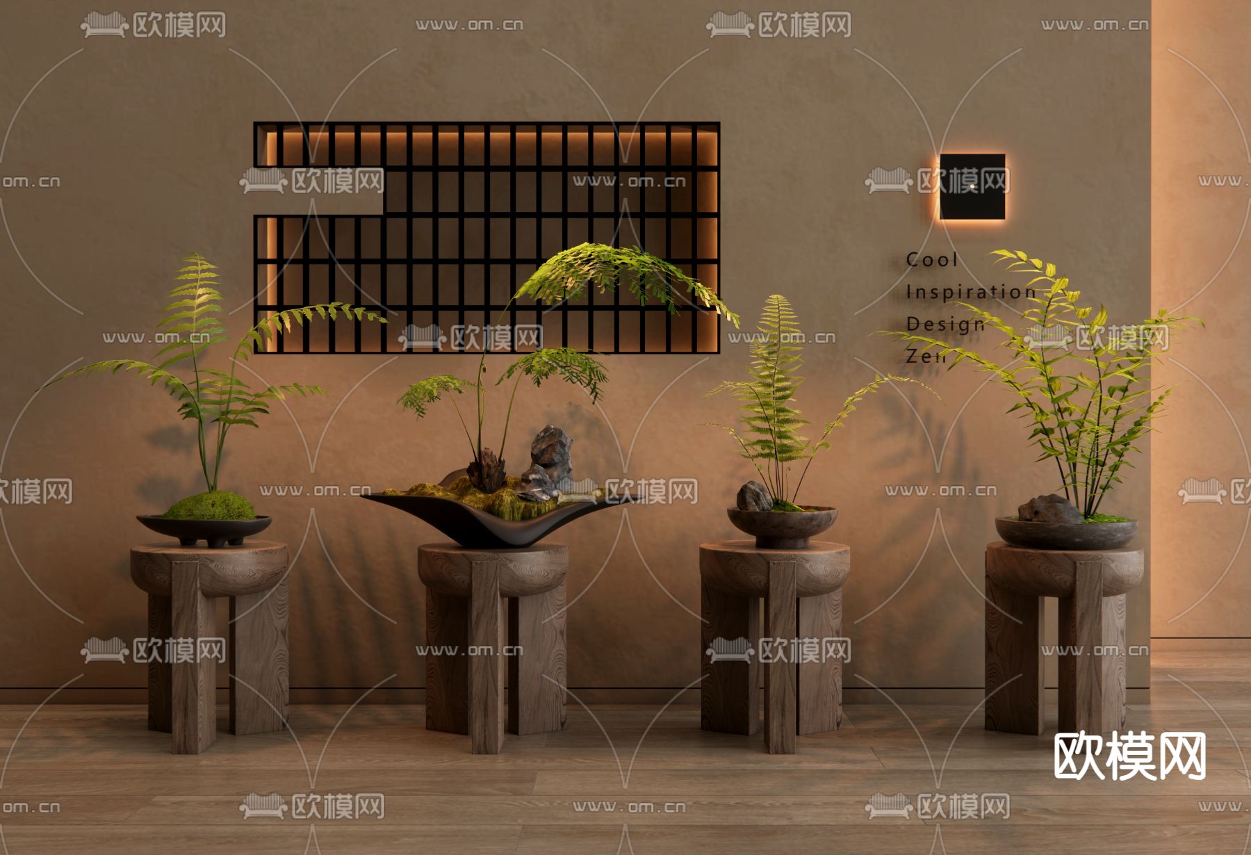 蕨类盆景 植物盆栽su模型下载（渲染图2）