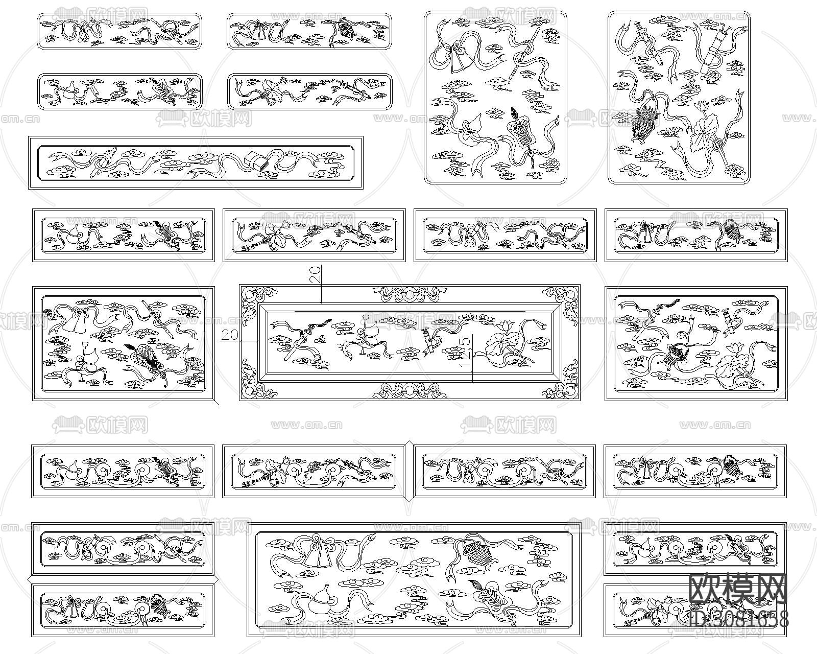 中式雕刻cad图库下载（渲染图8）