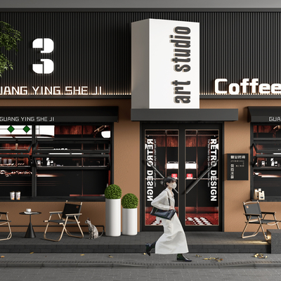 现代咖啡厅门头 门面su模型