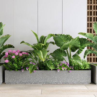  现代植物花箱 植物堆su模型 