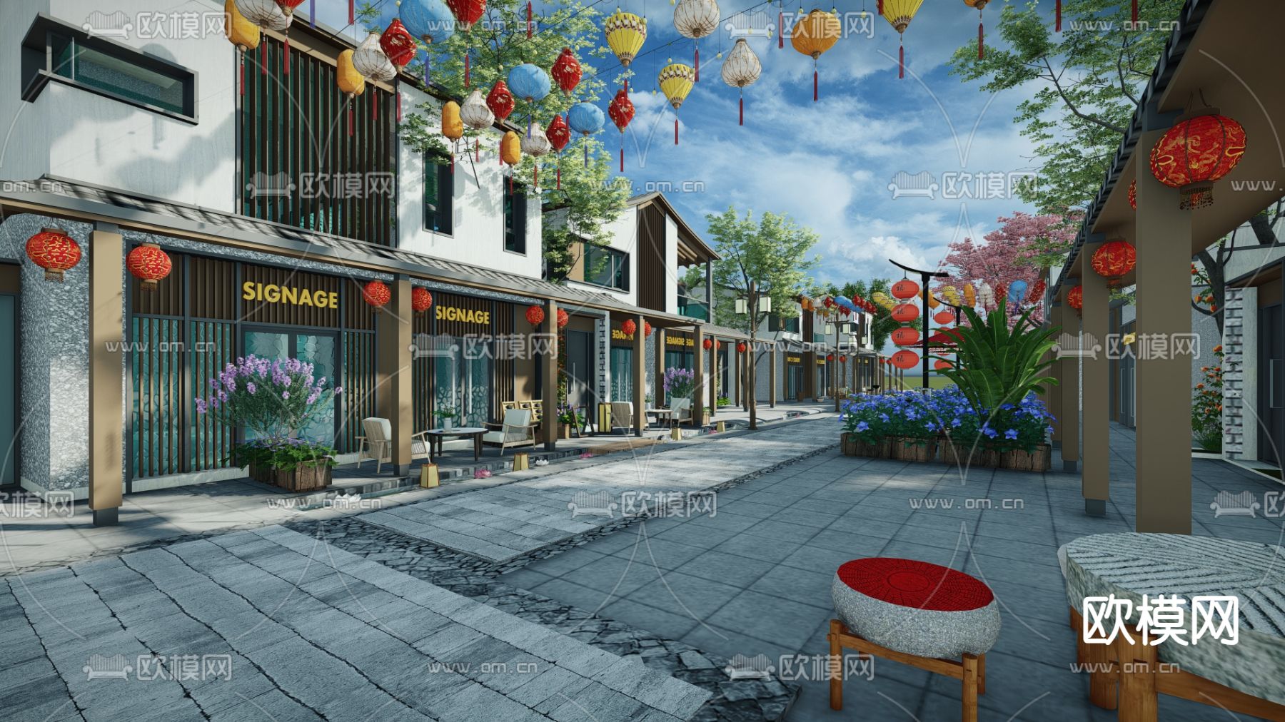 中式传统商业街su模型下载（渲染图2）