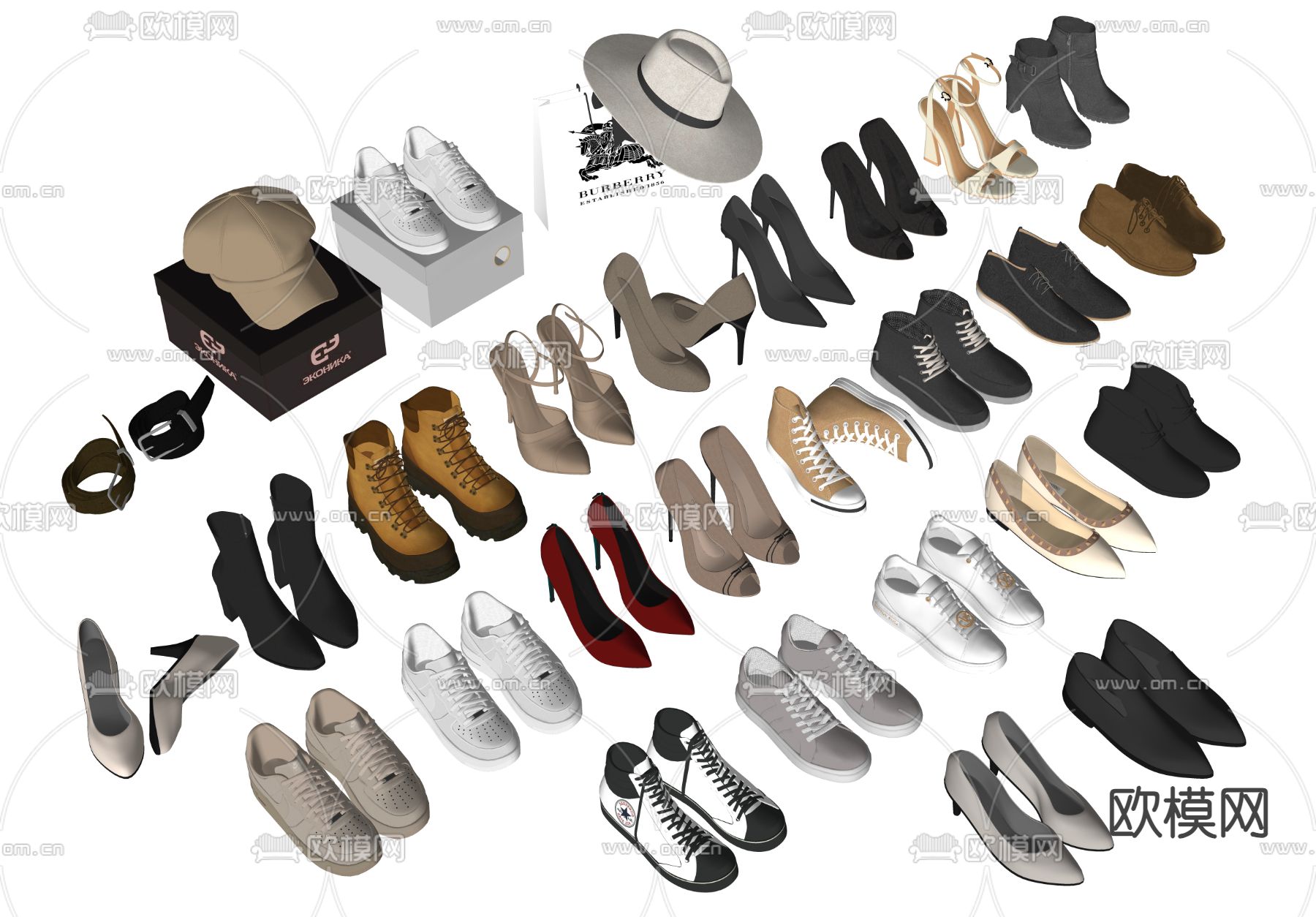鞋子 皮鞋 高跟鞋 运动鞋su模型下载（渲染图1）