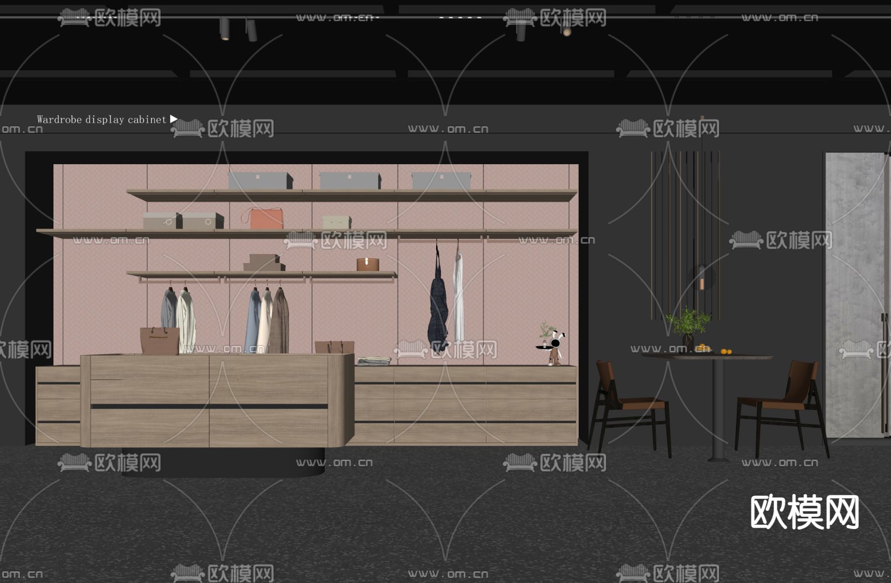 现代展厅衣柜 开放衣柜su模型下载（渲染图2）