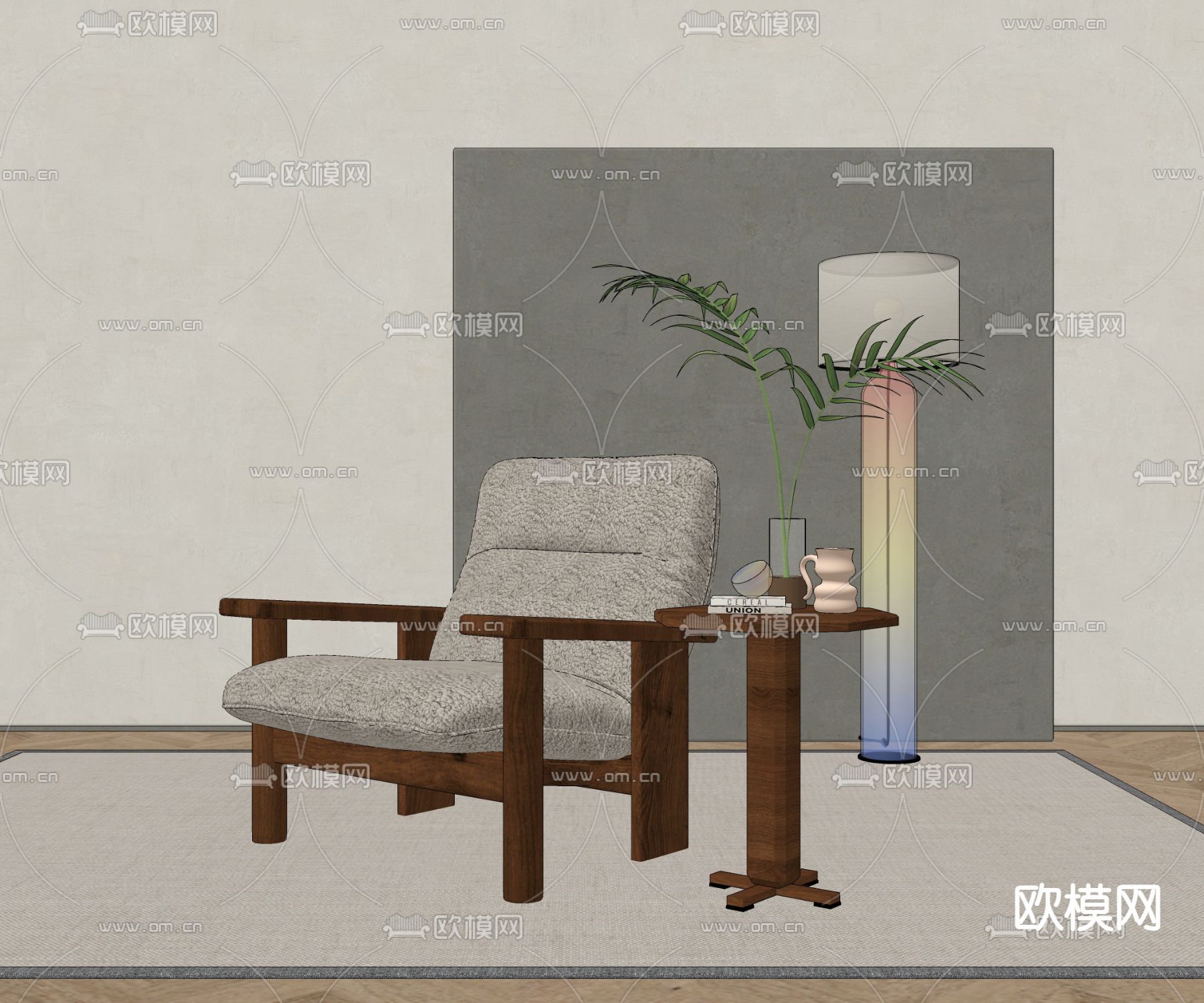 中古风休闲椅su模型下载（渲染图1）