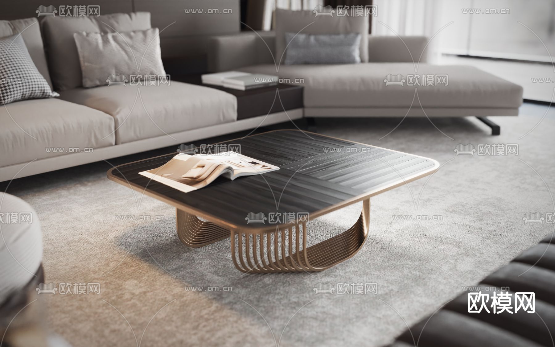 现代茶几su模型下载（渲染图2）