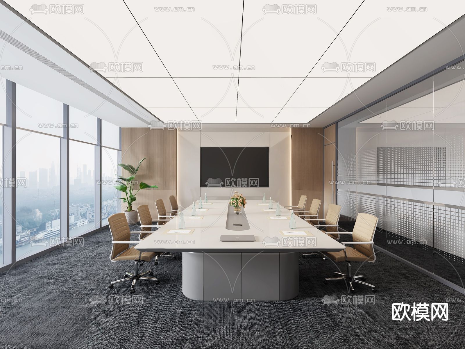 现代会议室su模型下载（渲染图2）