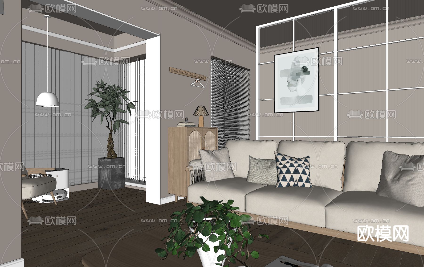 北欧单身公寓su模型下载（渲染图1）