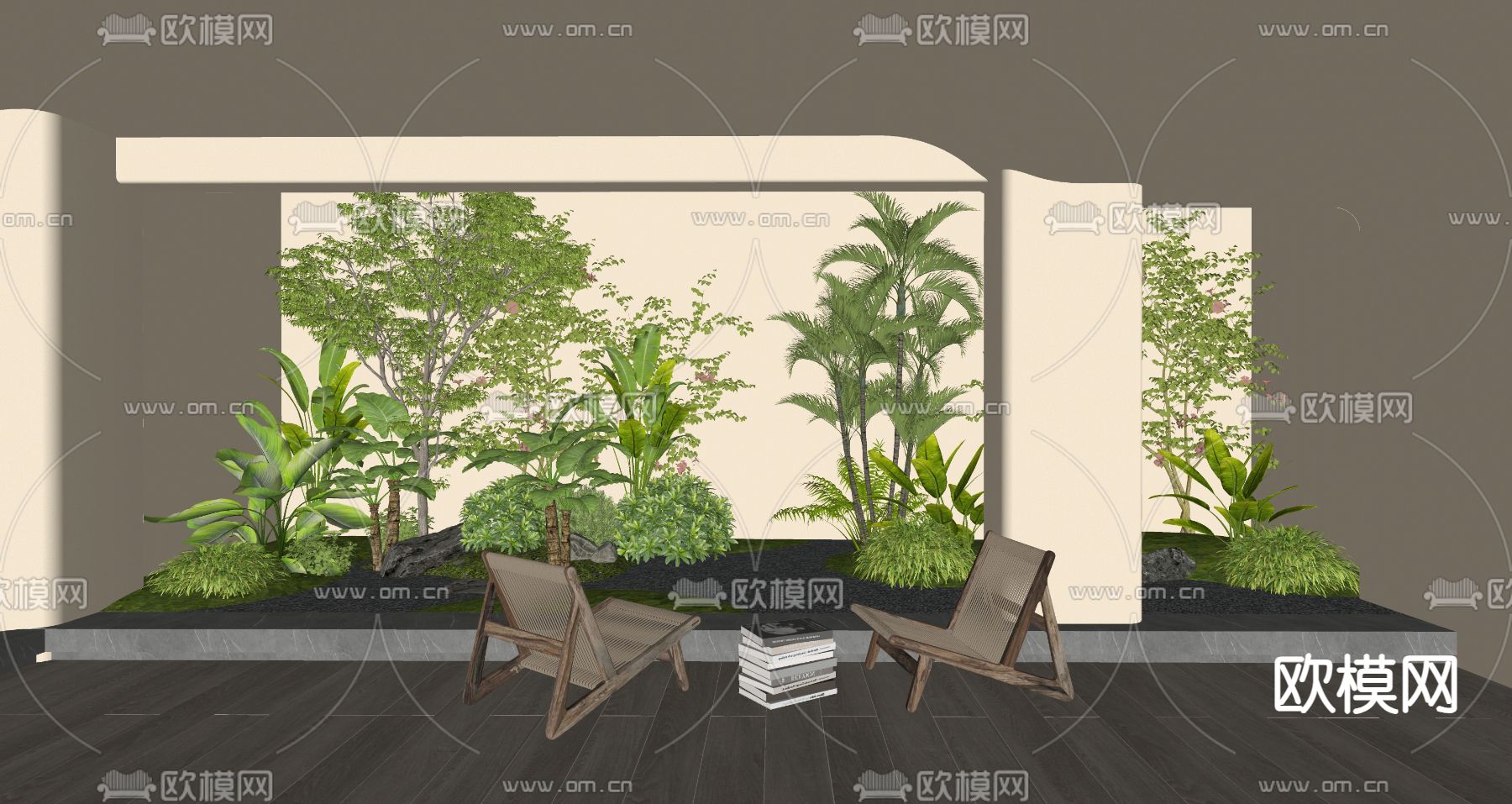 奶油风景观造景 庭院小品su模型下载（渲染图1）