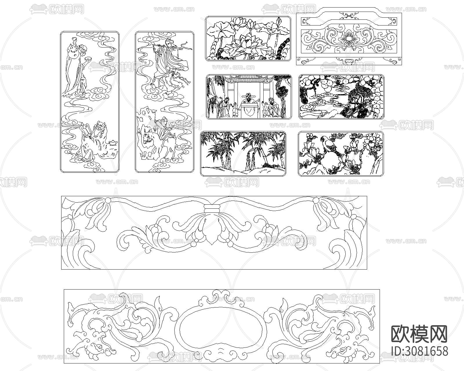 中式雕刻cad图库下载（渲染图10）