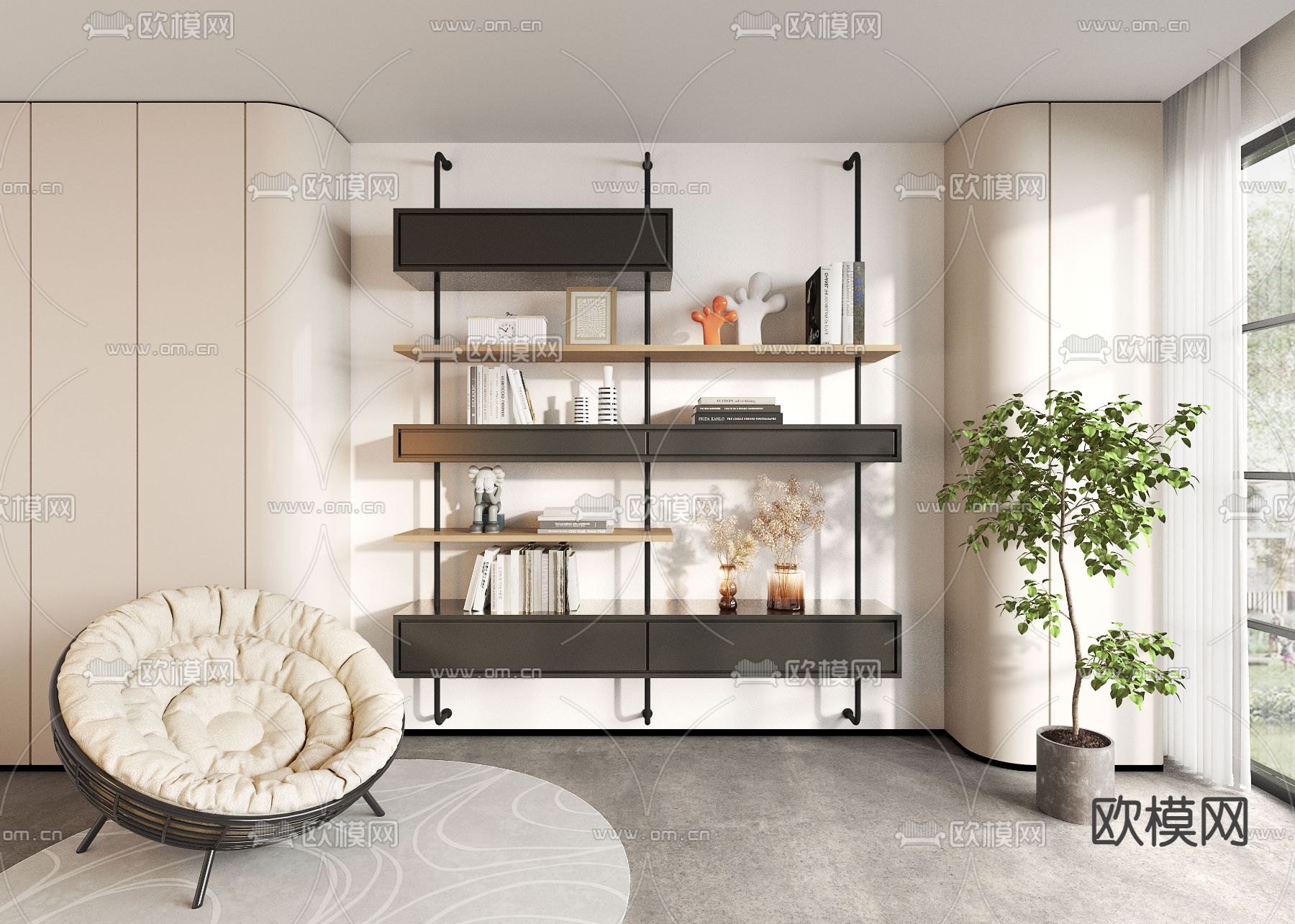 极简书架 置物架su模型下载（渲染图2）