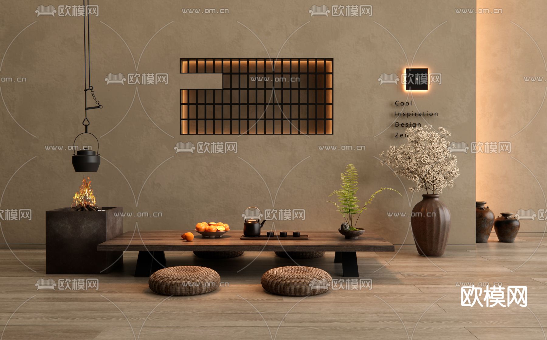 侘寂榻榻米茶桌椅su模型下载（渲染图2）