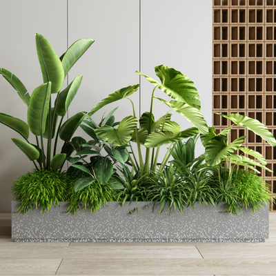  现代植物花箱 植物堆su模型 
