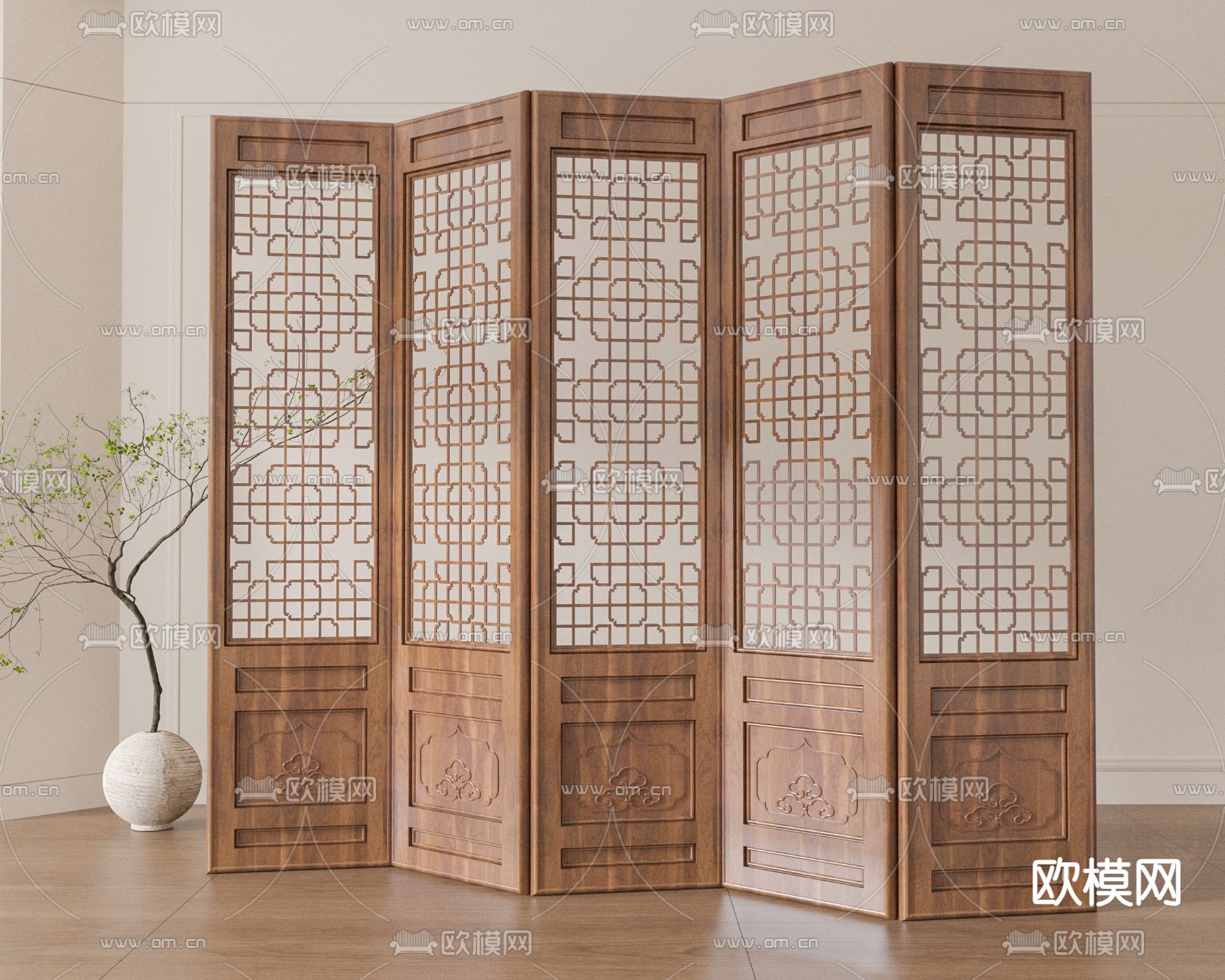 新中式屏风 花格隔断3d模型下载