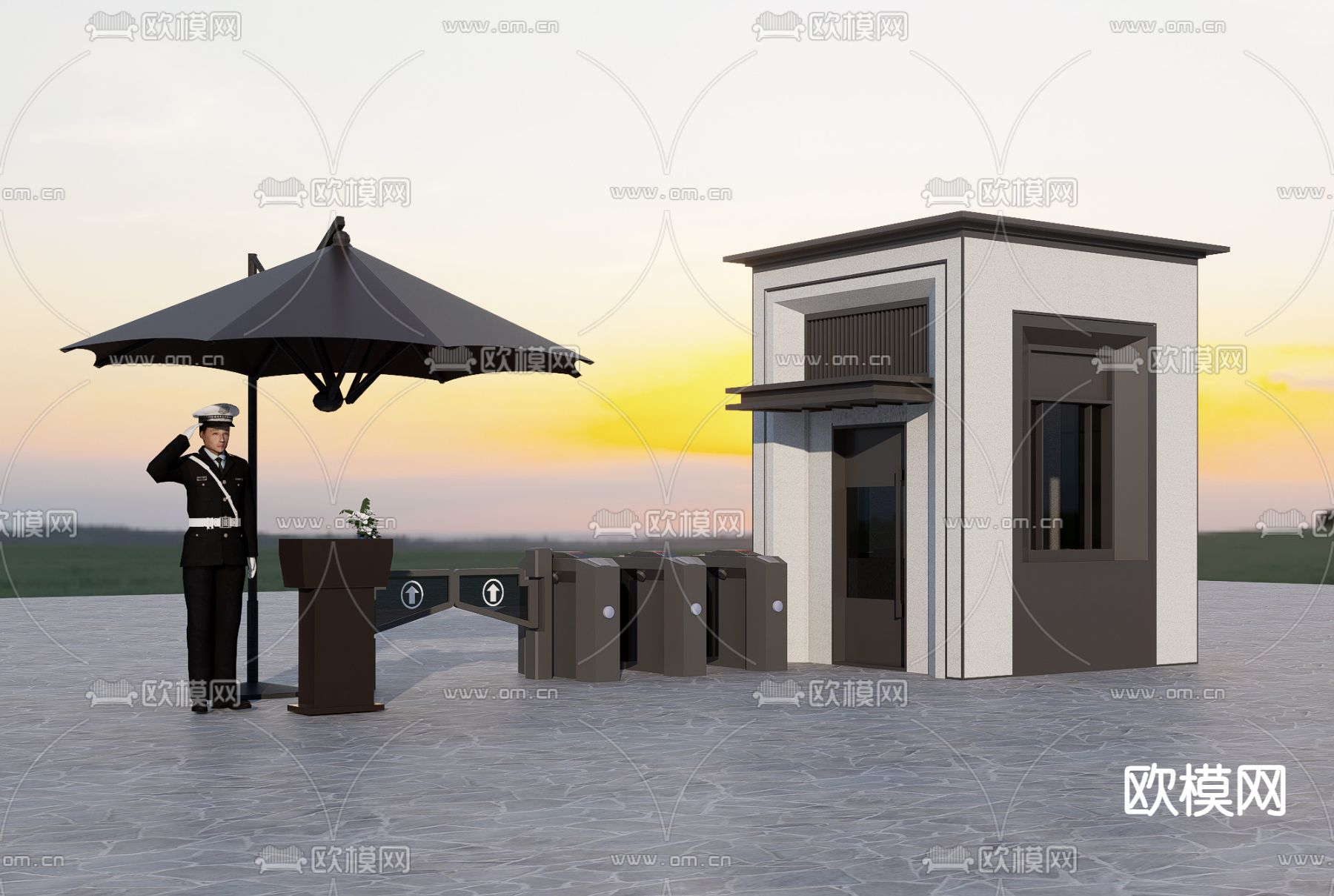 保安亭岗亭 警卫su模型